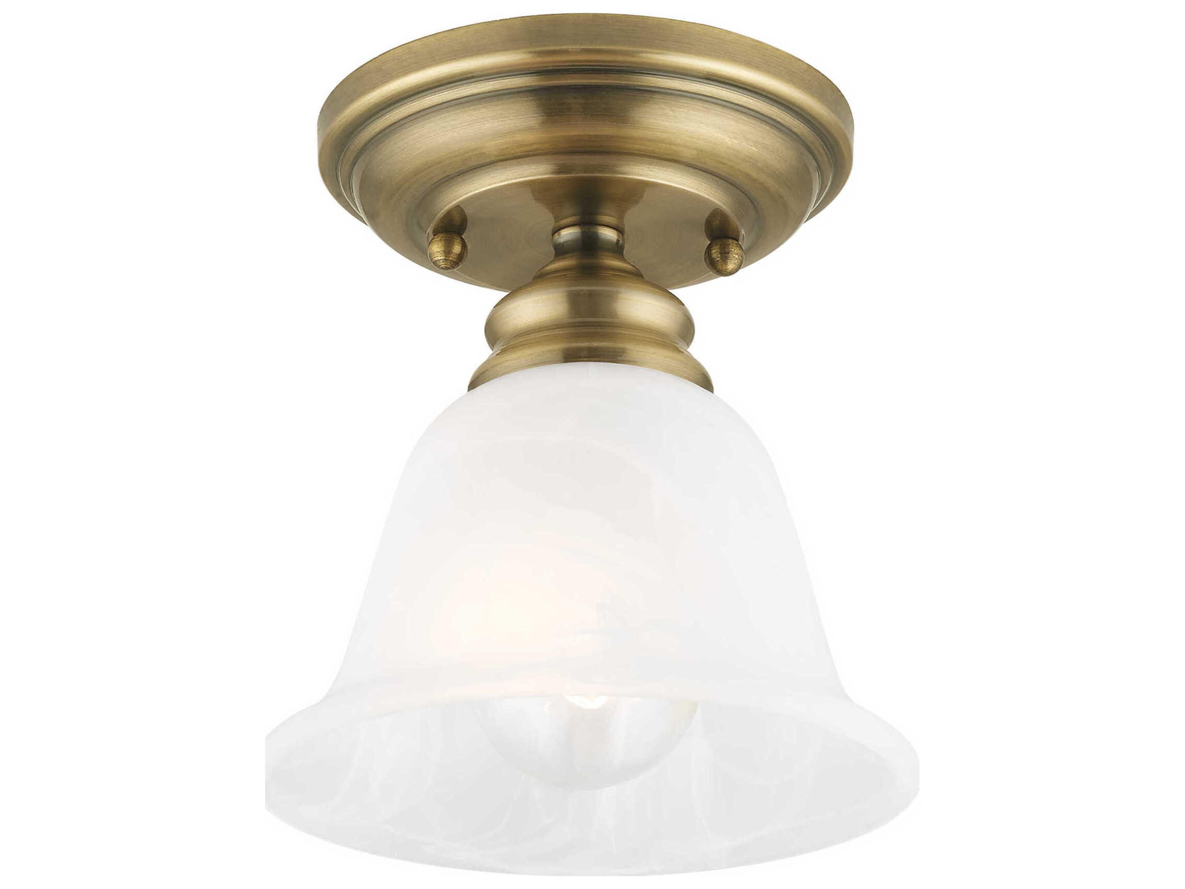 Livex Lighting Essex 1-Light Antique Brass Glass Bell Semi Flush Mount