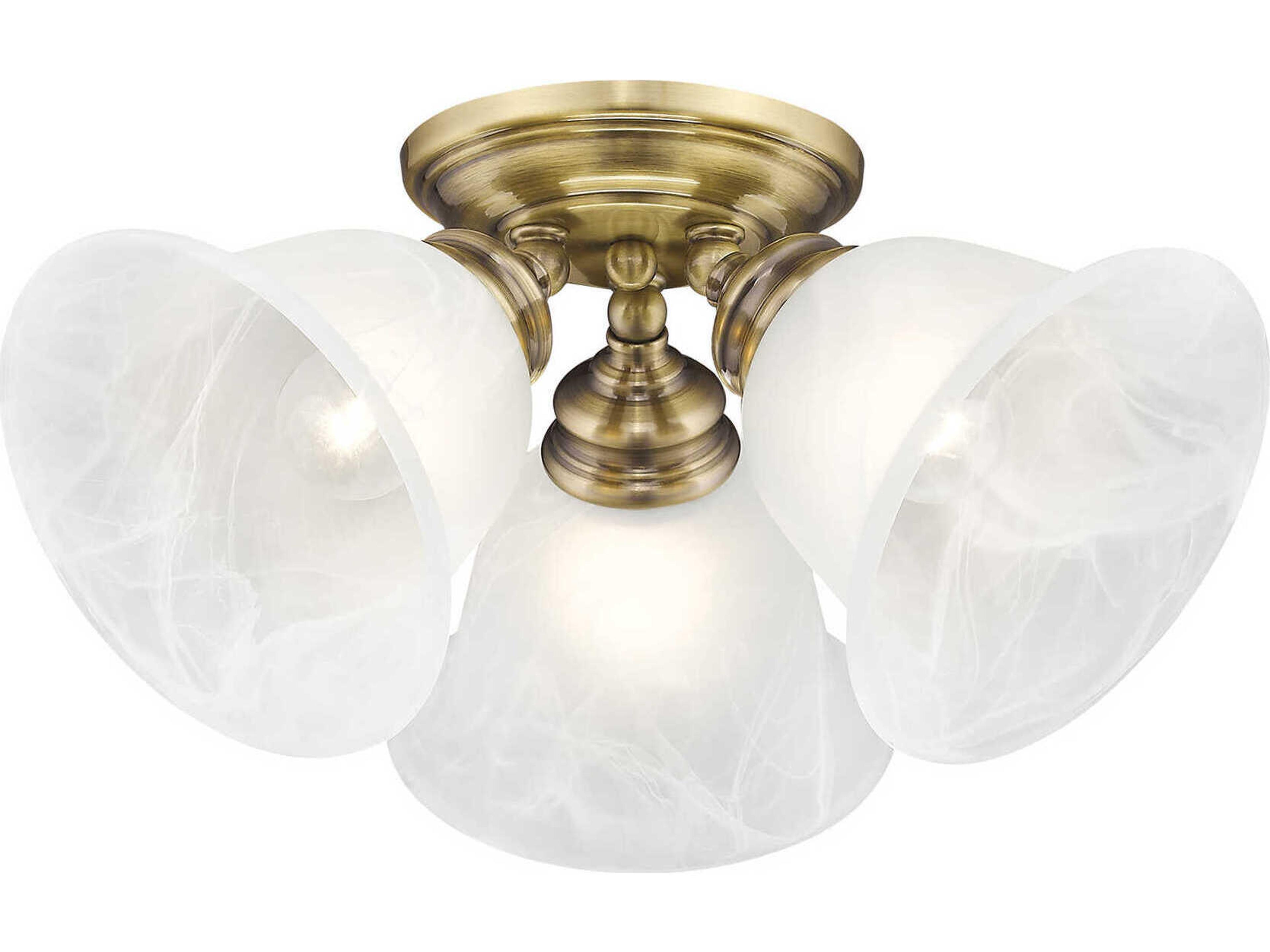 Essex 3-Light Antique Brass Glass Bell Semi Flush Mount