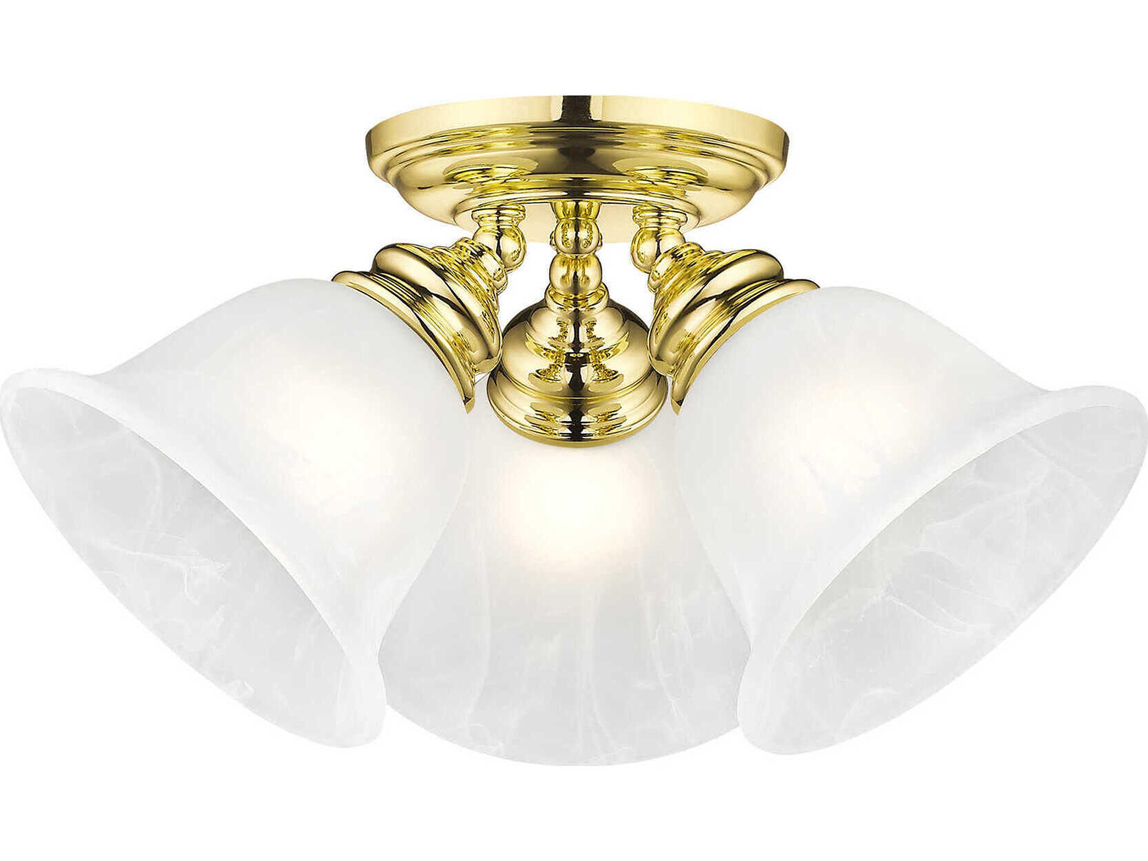 Livex Lighting Essex 3-Light Polished Brass Glass Bell Semi Flush Mount