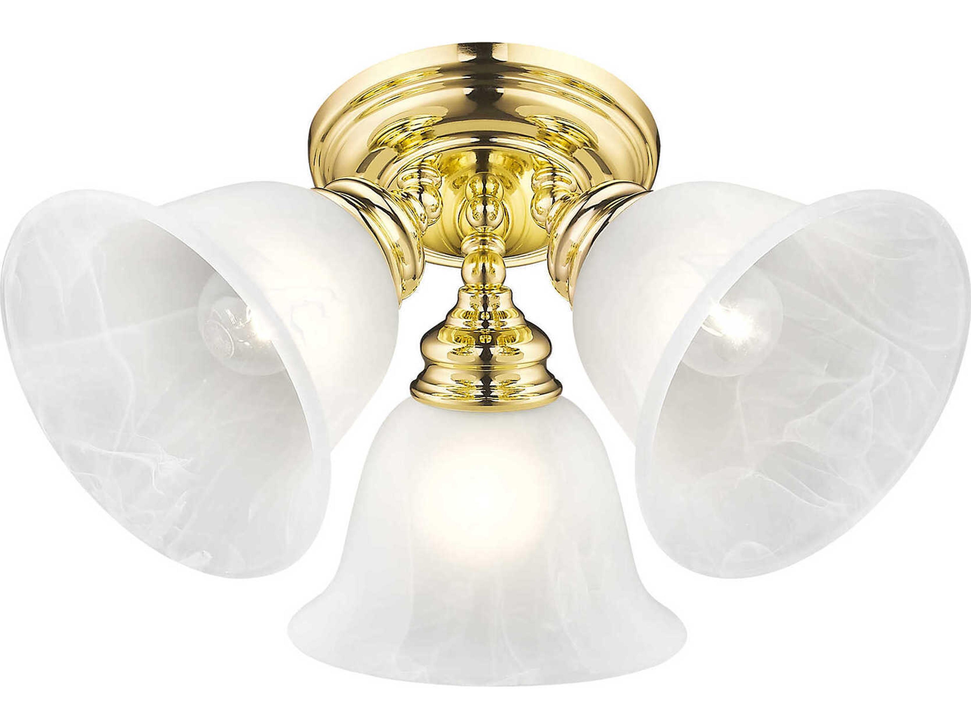 Livex Lighting Essex 3-Light Polished Brass Glass Bell Semi Flush Mount
