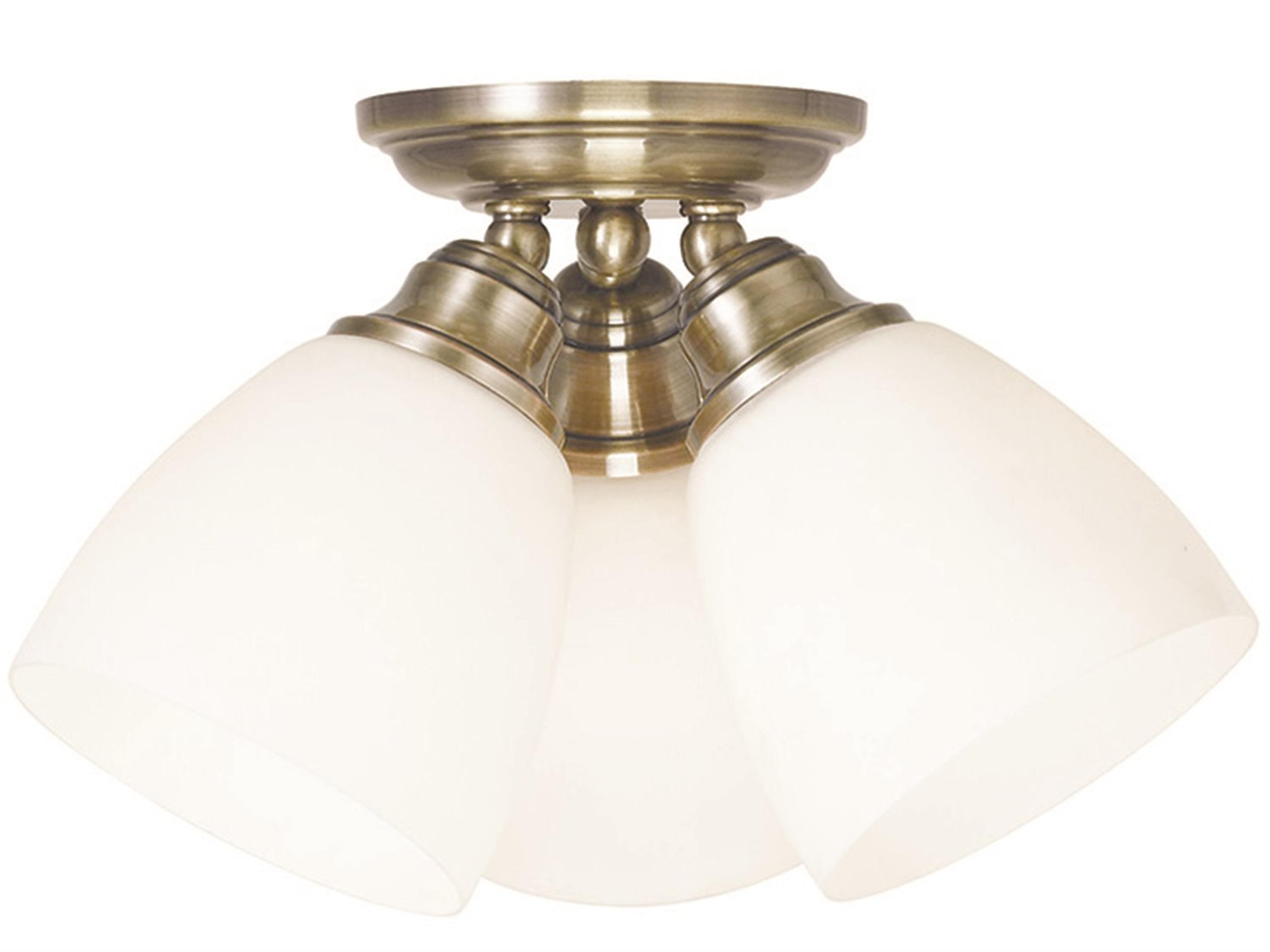 Somerville 3-Light Antique Brass White Glass Bell Semi Flush Mount