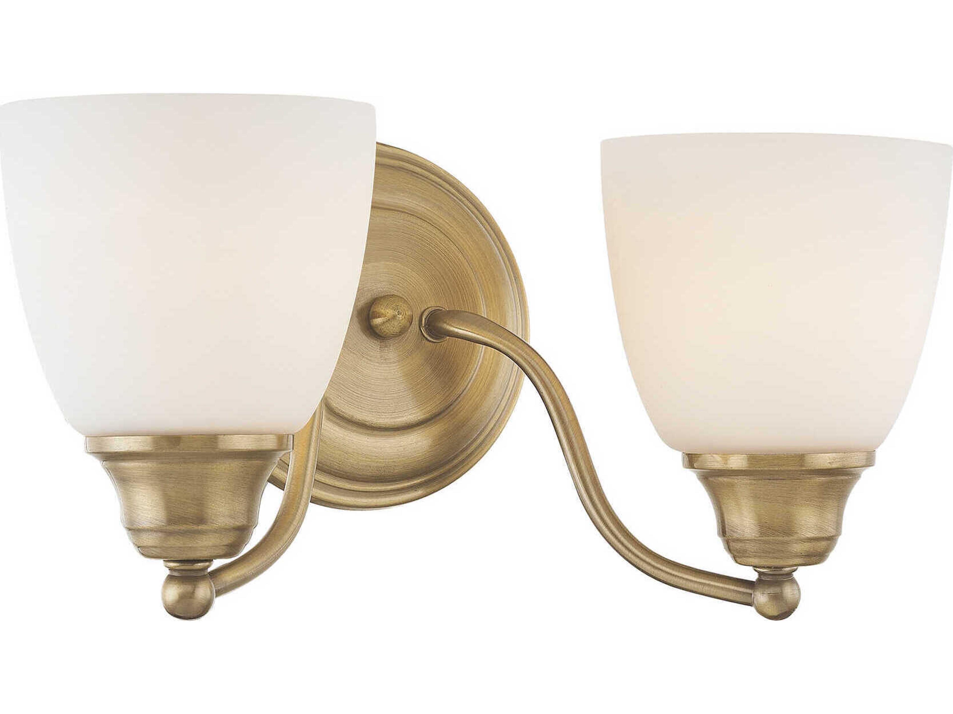 Livex Lighting Somerville 2-Light Antique Brass Glass Vanity Light