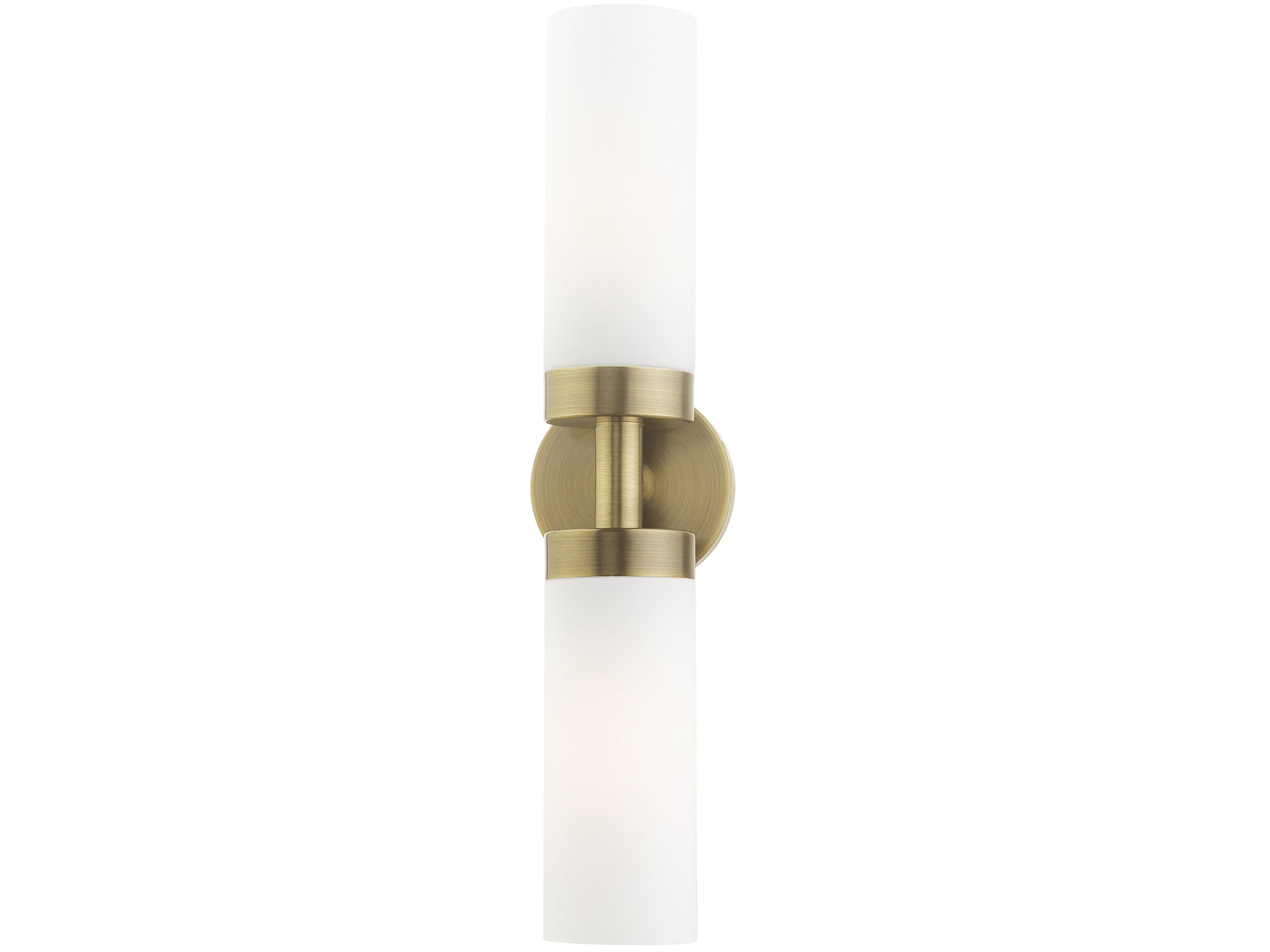 Livex Lighting Aero 2-Light Antique Brass White Glass Wall Sconce