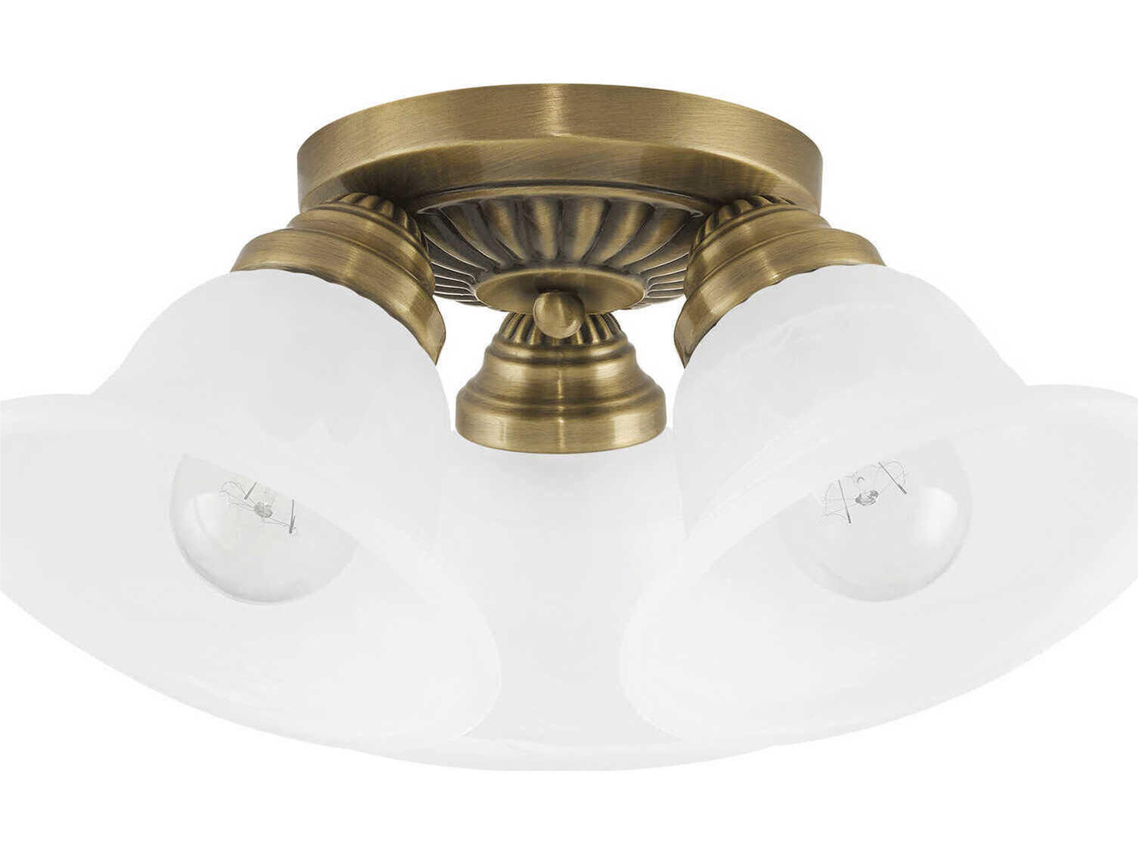 Livex Lighting Edgemont 3-Light Antique Brass Glass Bell Semi Flush Mount