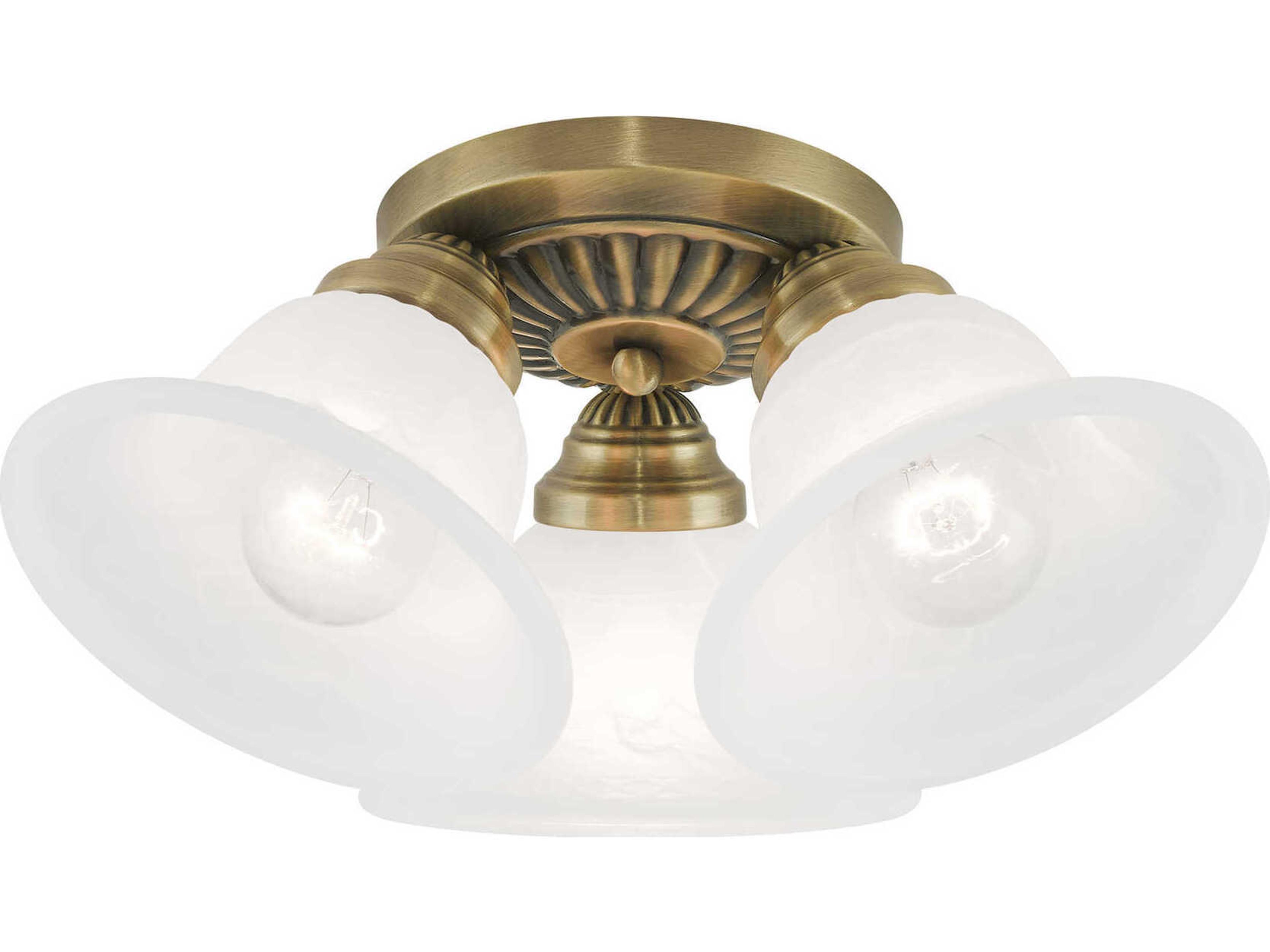 Livex Lighting Edgemont 3-Light Antique Brass Glass Bell Semi Flush Mount
