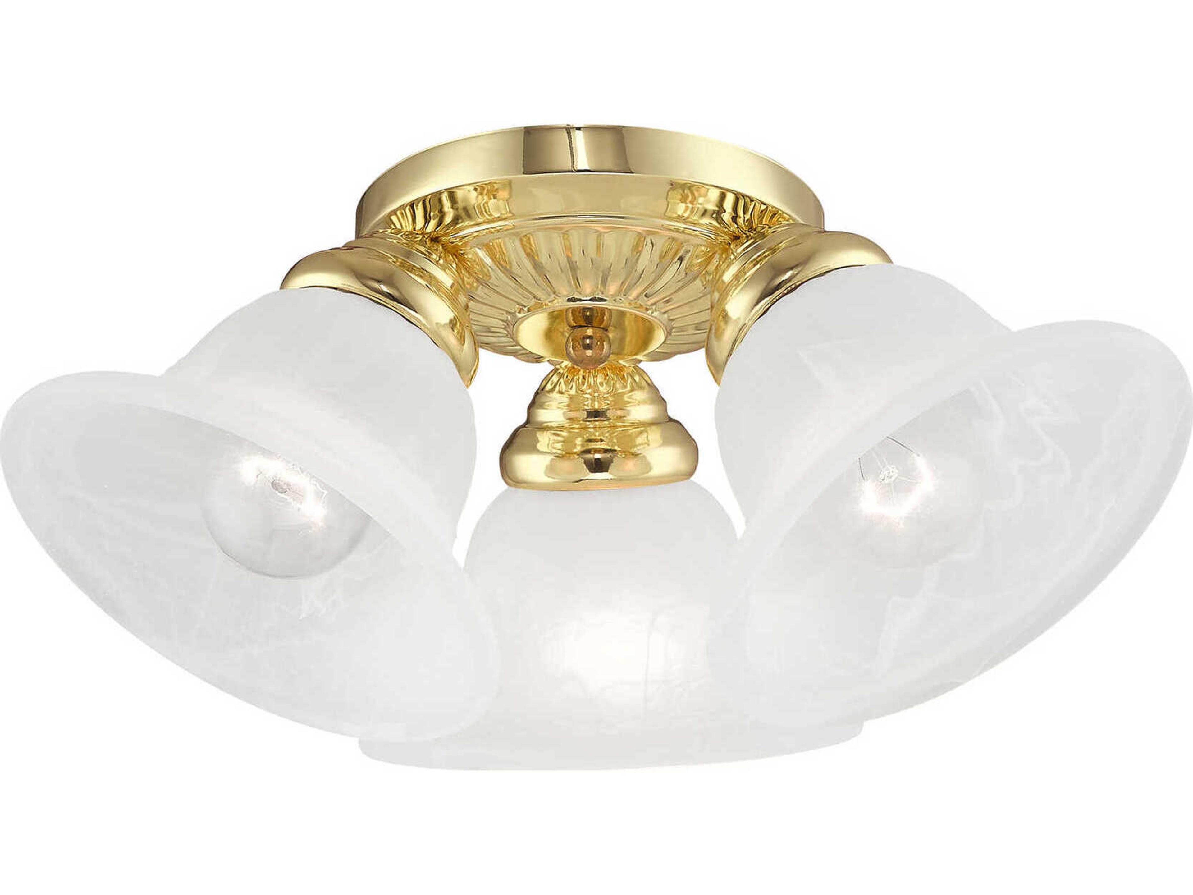 Livex Lighting Edgemont 3-Light Polished Brass Glass Bell Semi Flush Mount