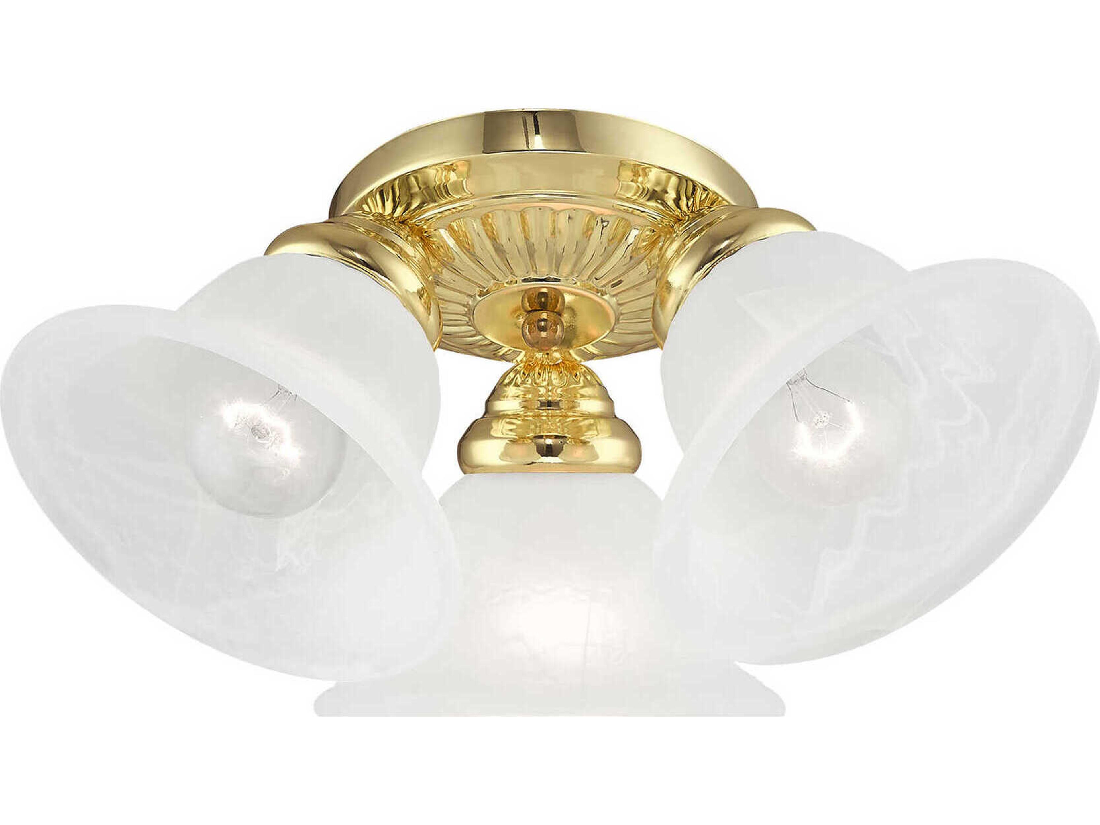 Livex Lighting Edgemont 3-Light Polished Brass Glass Bell Semi Flush Mount
