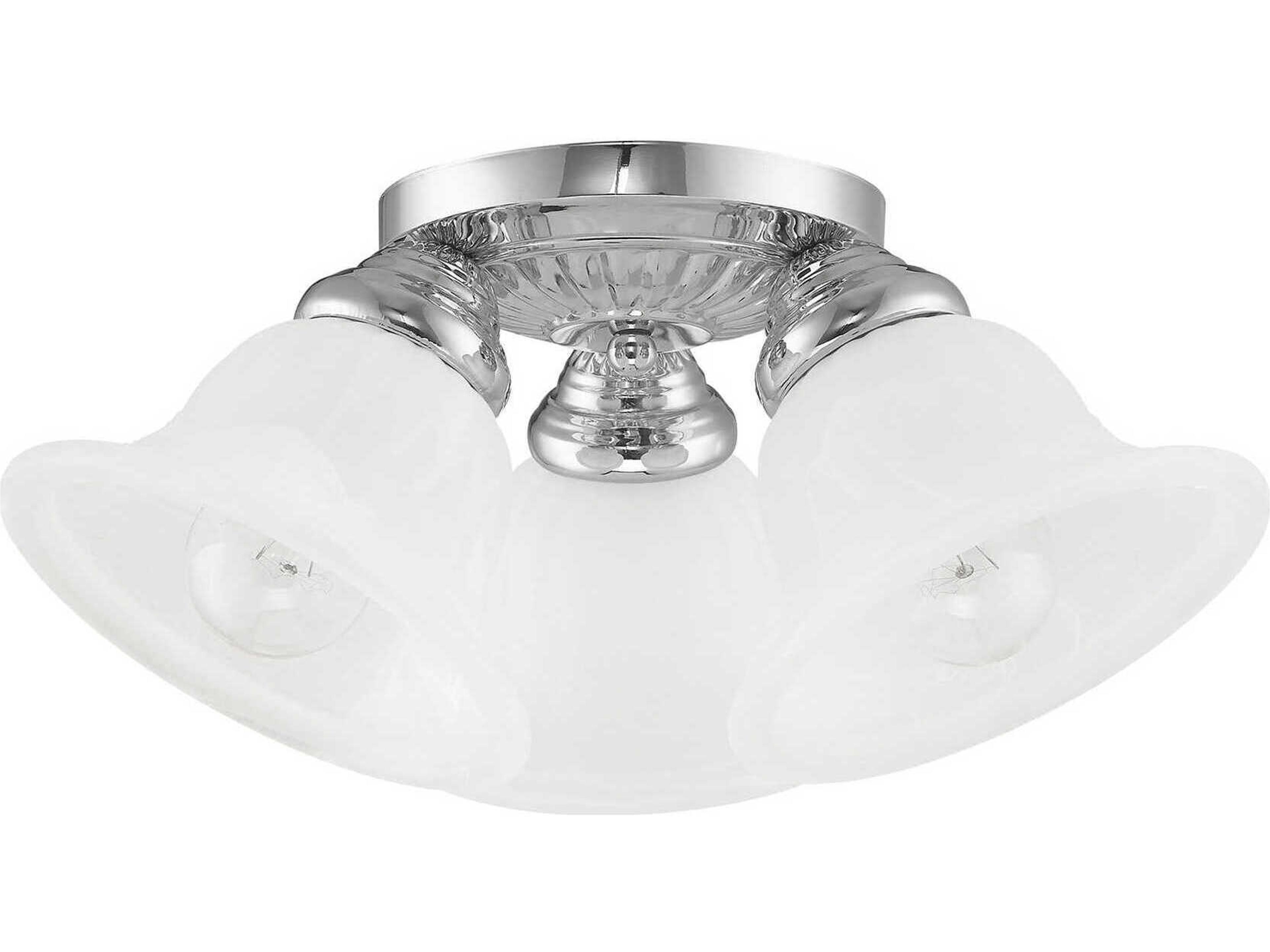 Livex Lighting Edgemont 3-Light Polished Chrome White Glass Bell Semi Flush Mount
