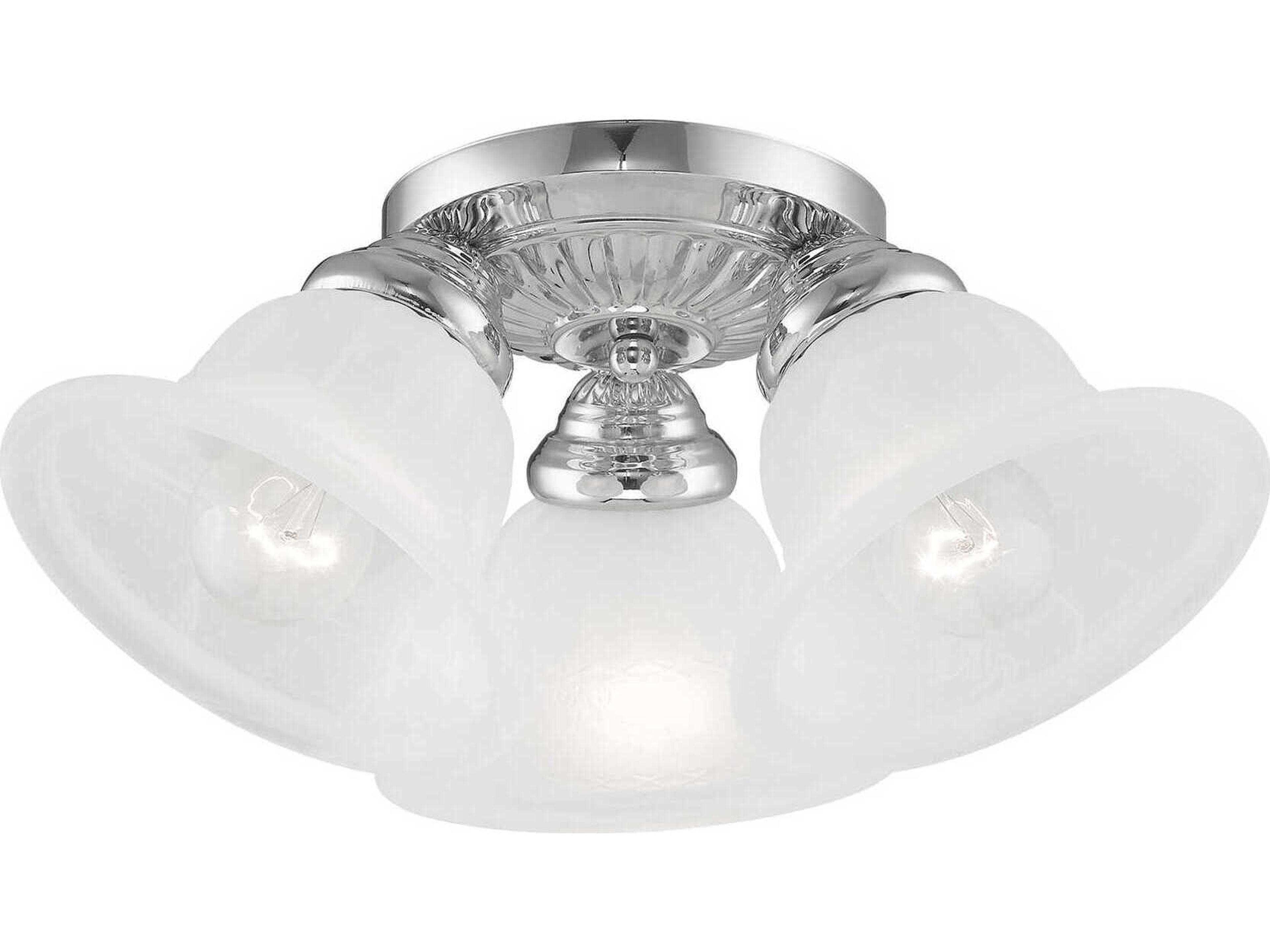 Livex Lighting Edgemont 3-Light Polished Chrome White Glass Bell Semi Flush Mount