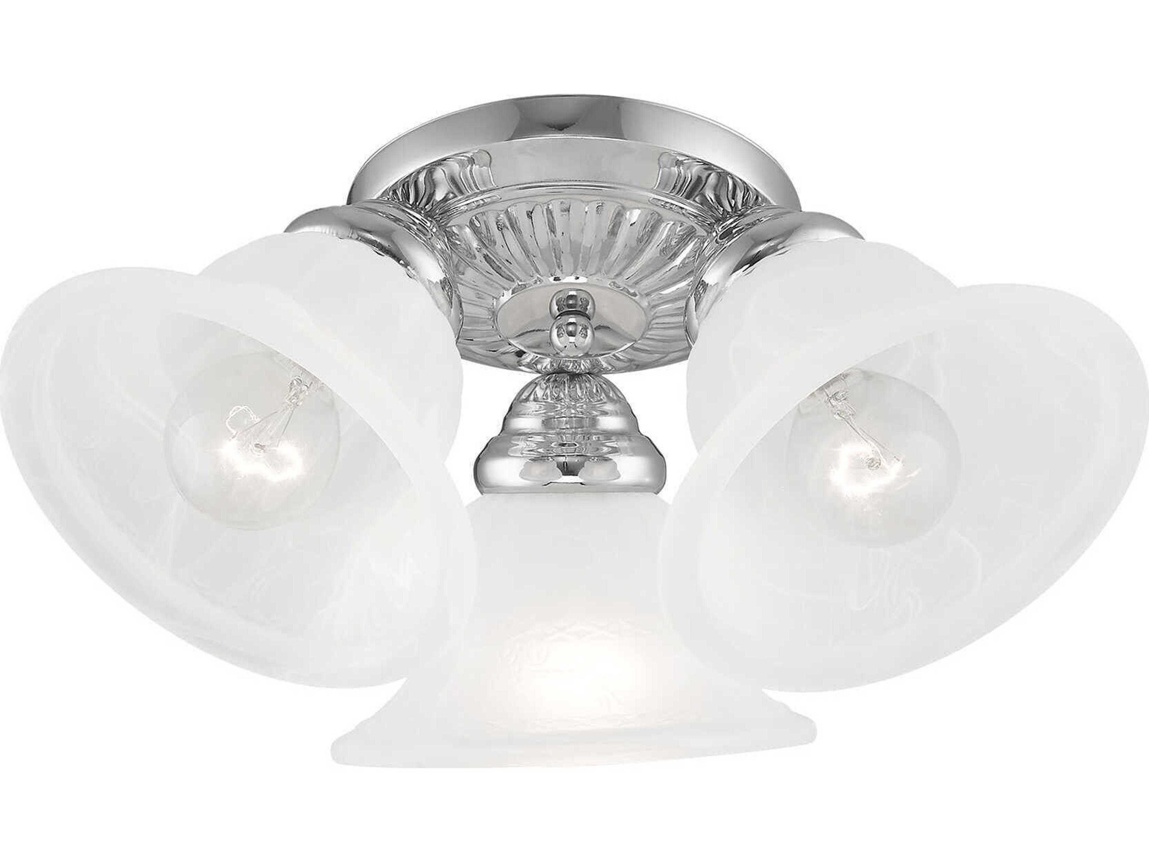 Livex Lighting Edgemont 3-Light Polished Chrome White Glass Bell Semi Flush Mount