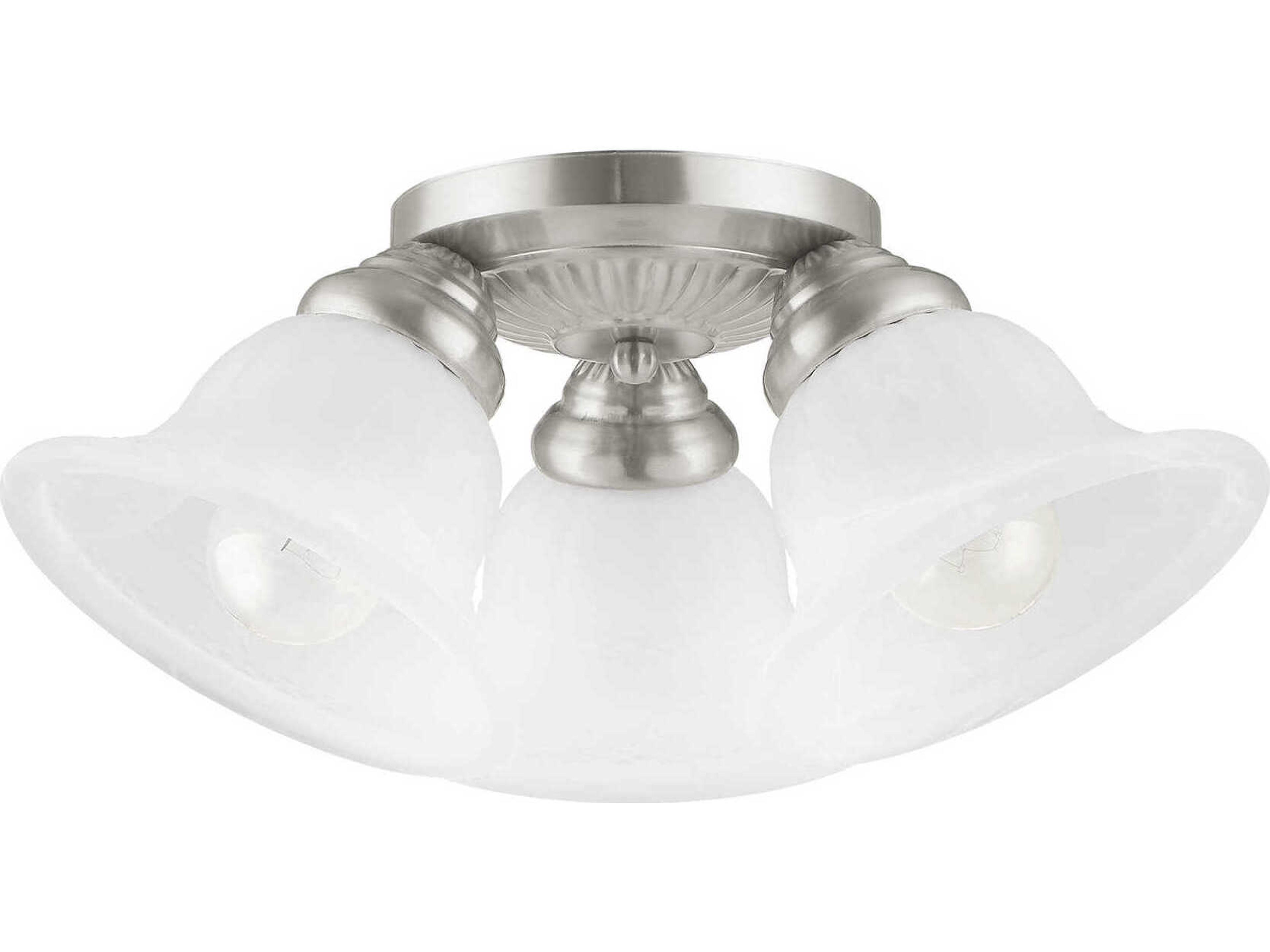 Livex Lighting Edgemont 3-Light Brushed Nickel White Glass Bell Semi Flush Mount