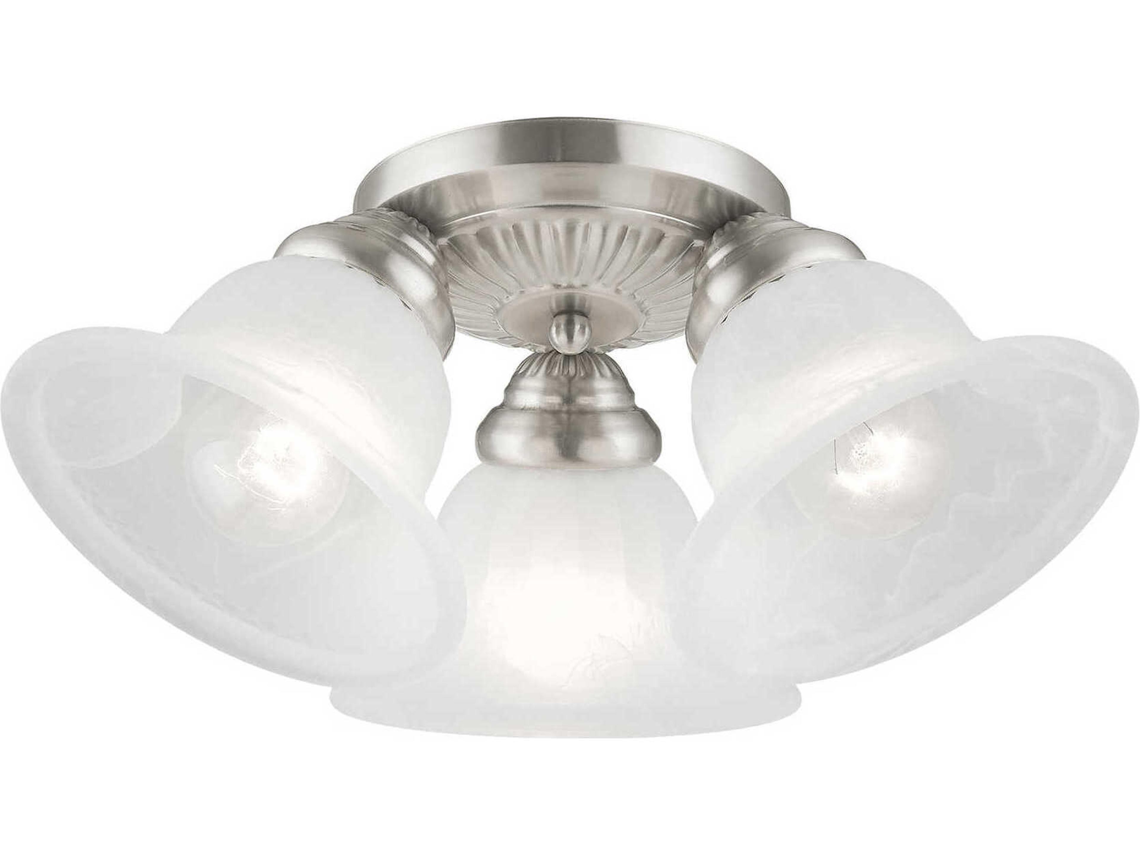 Livex Lighting Edgemont 3-Light Brushed Nickel White Glass Bell Semi Flush Mount