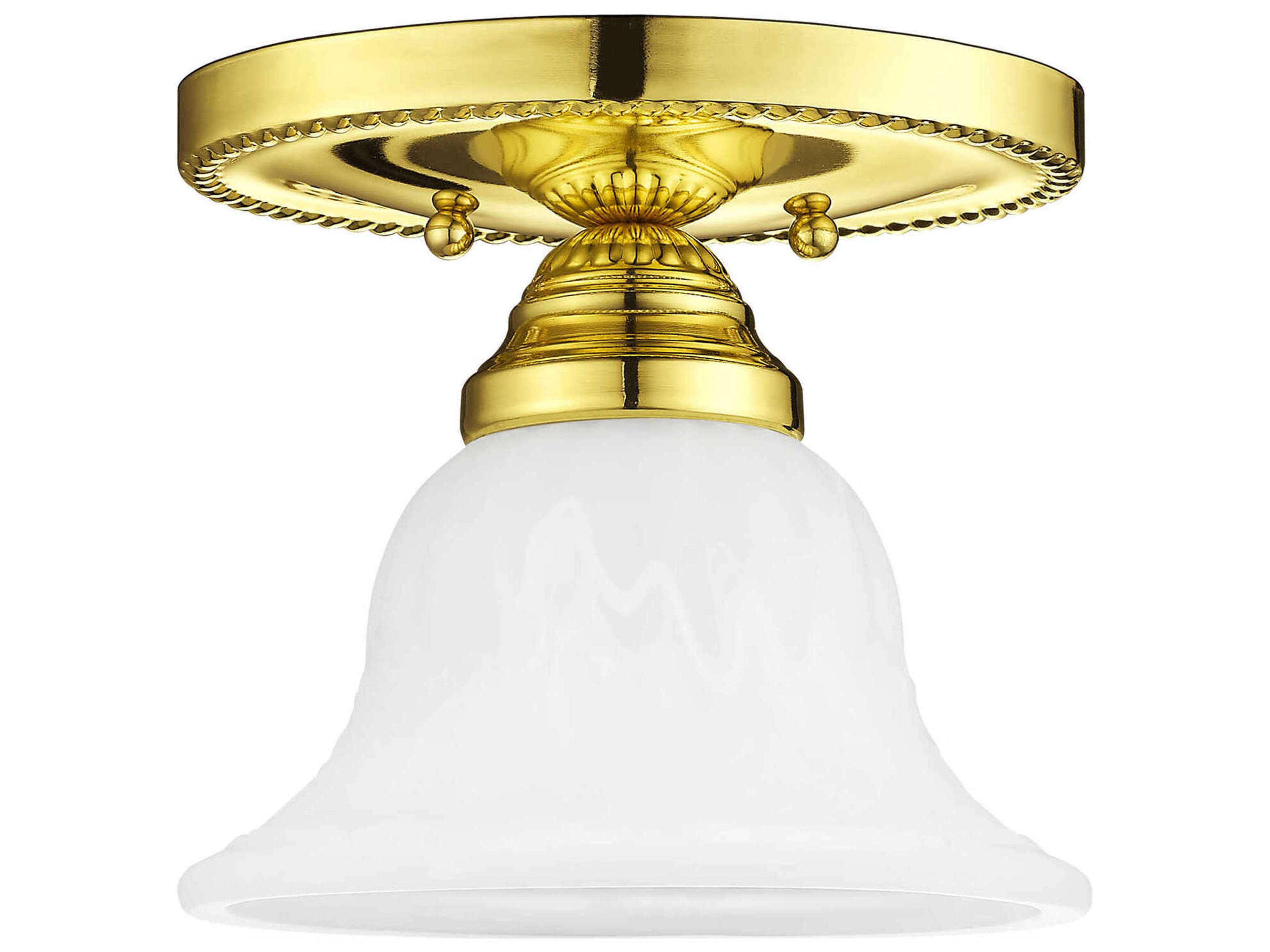 Livex Lighting Edgemont 1-Light Polished Brass White Glass Bell Semi Flush Mount