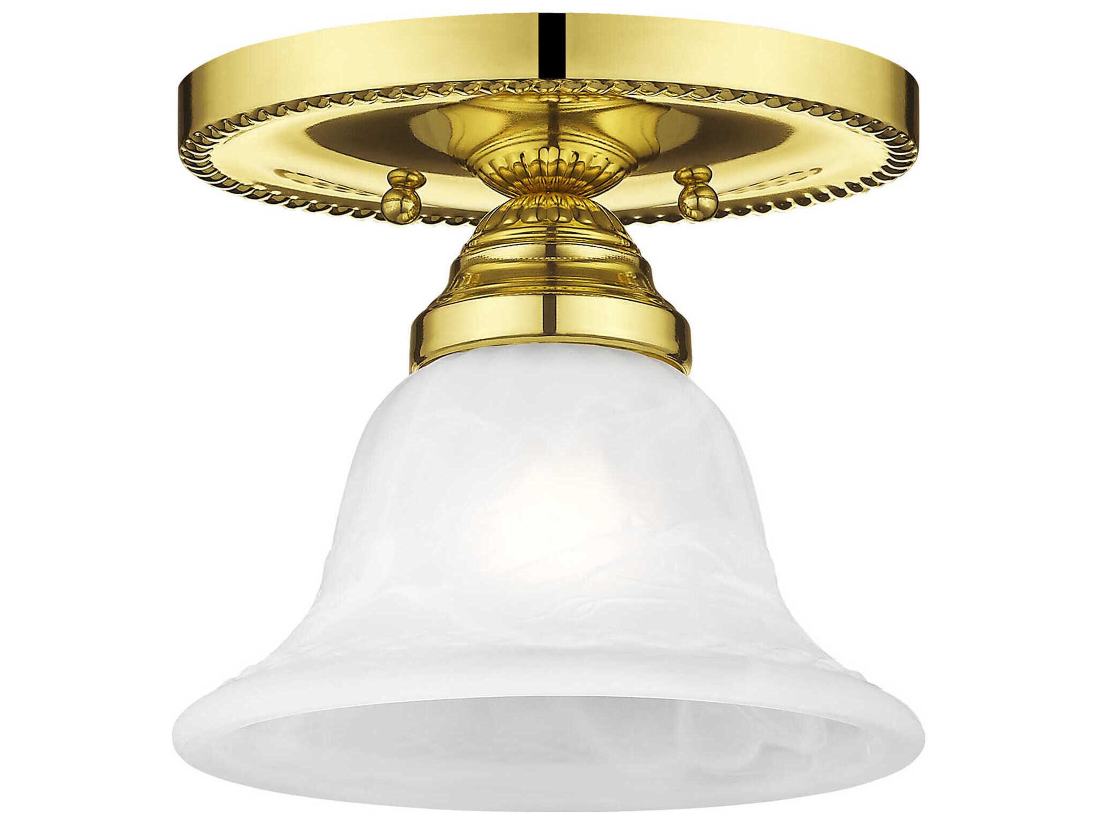 Livex Lighting Edgemont 1-Light Polished Brass White Glass Bell Semi Flush Mount
