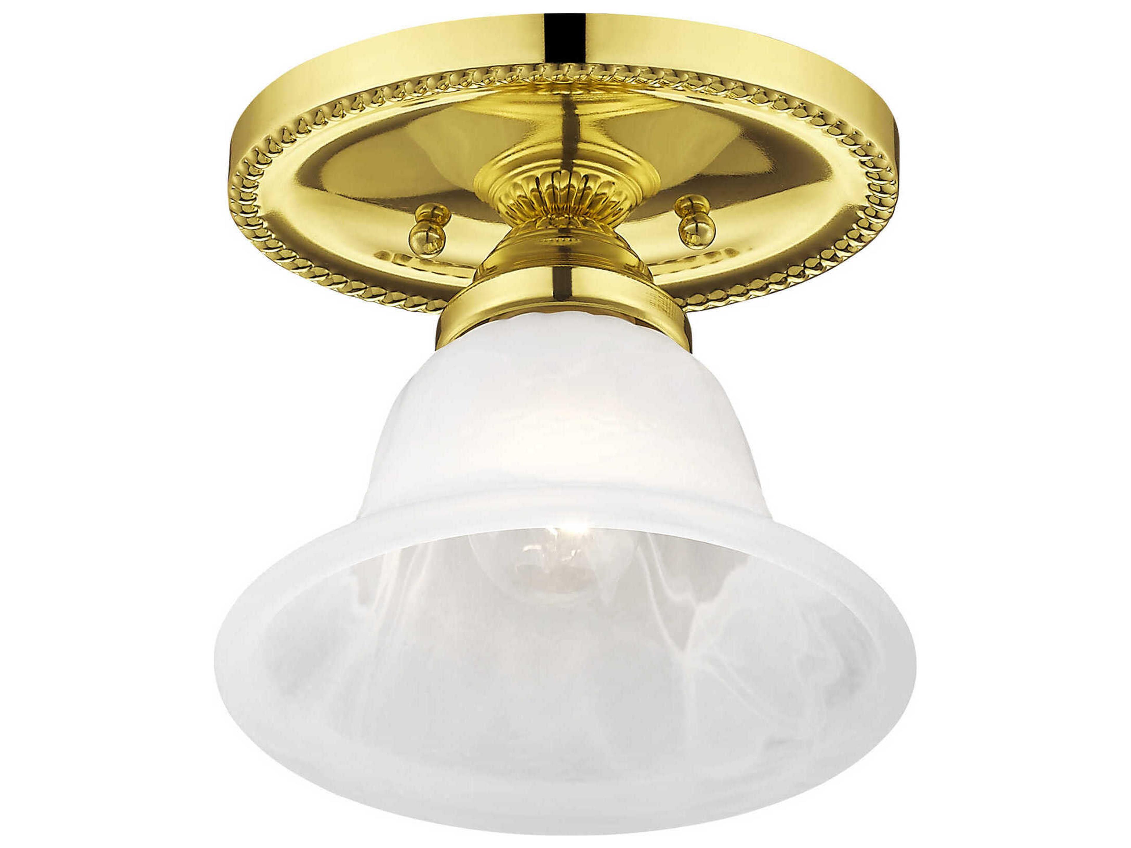 Livex Lighting Edgemont 1-Light Polished Brass White Glass Bell Semi Flush Mount