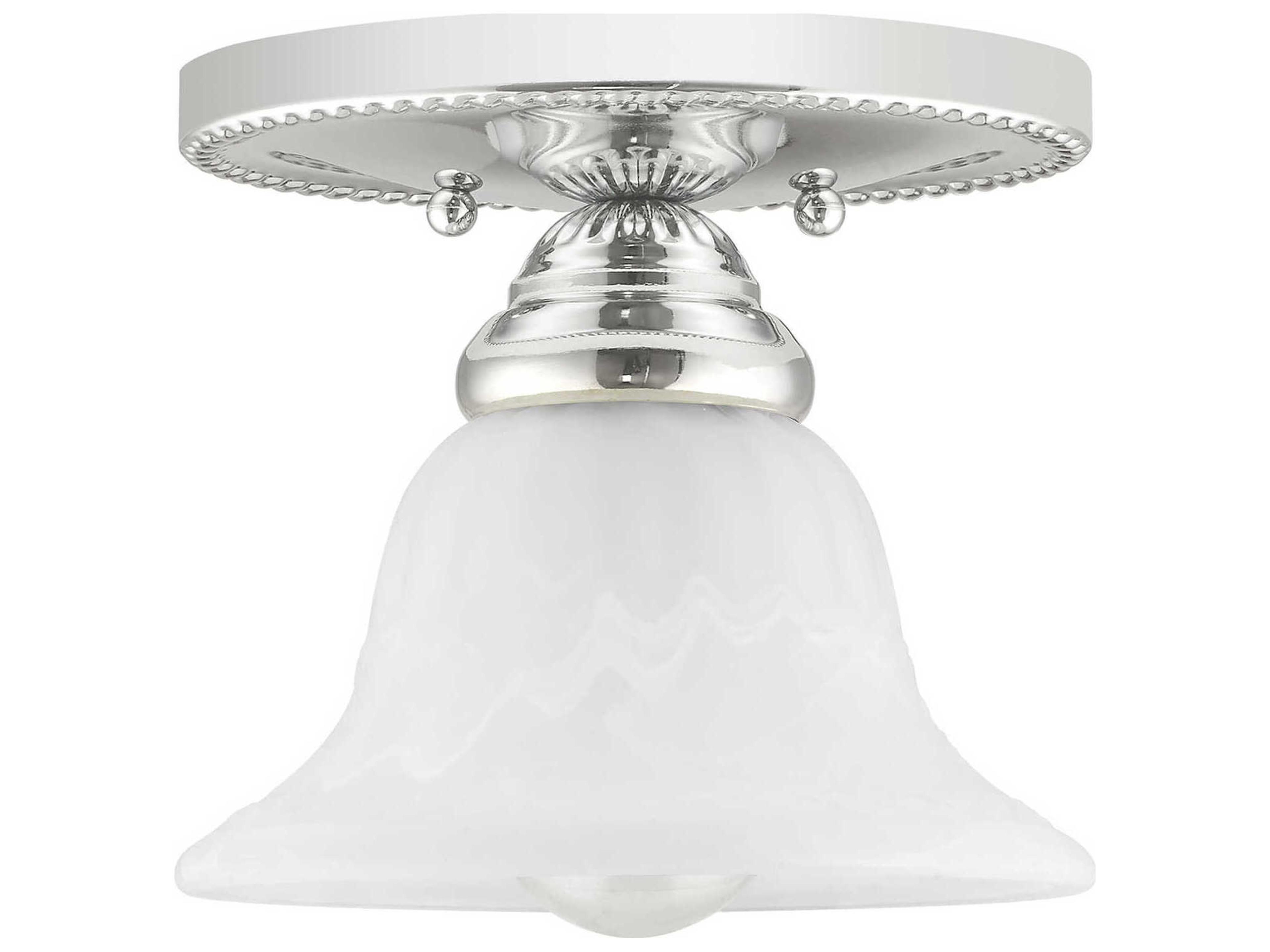 Livex Lighting Edgemont 1-Light Polished Chrome White Glass Bell Semi Flush Mount