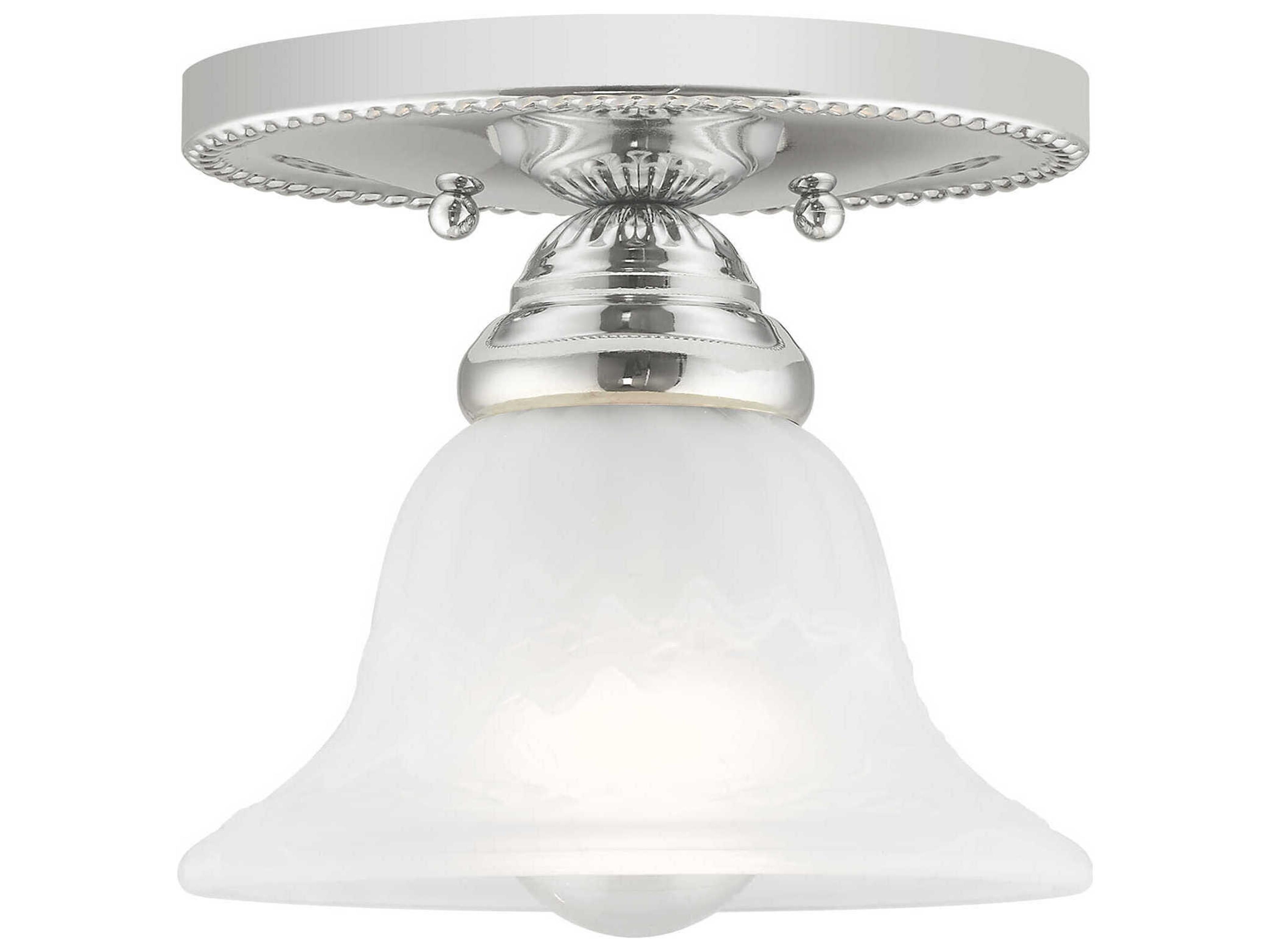 Livex Lighting Edgemont 1-Light Polished Chrome White Glass Bell Semi Flush Mount