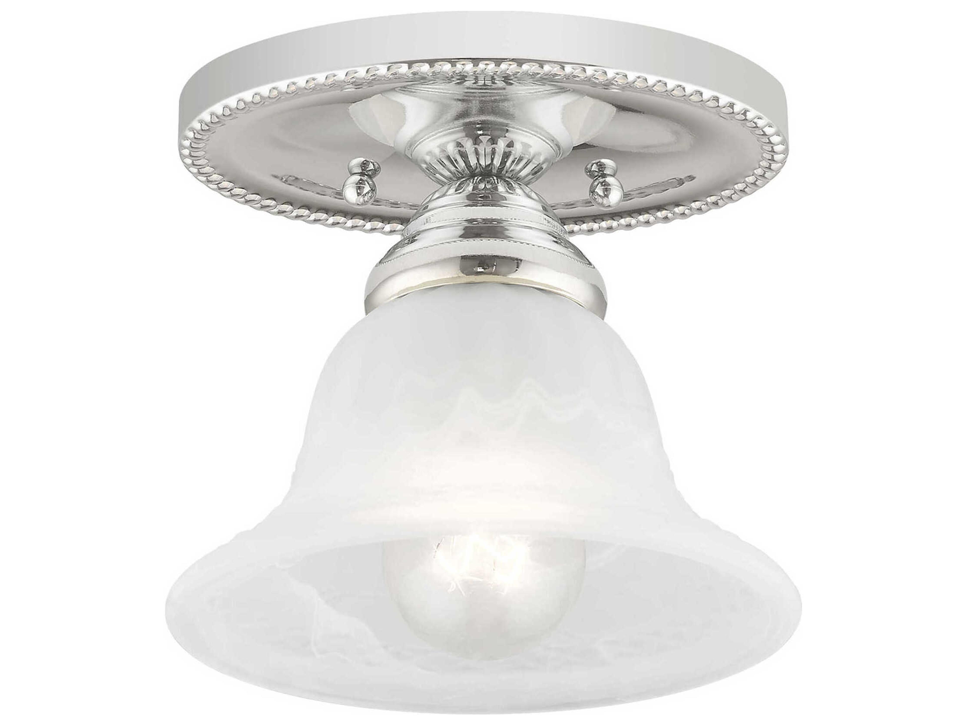 Livex Lighting Edgemont 1-Light Polished Chrome White Glass Bell Semi Flush Mount