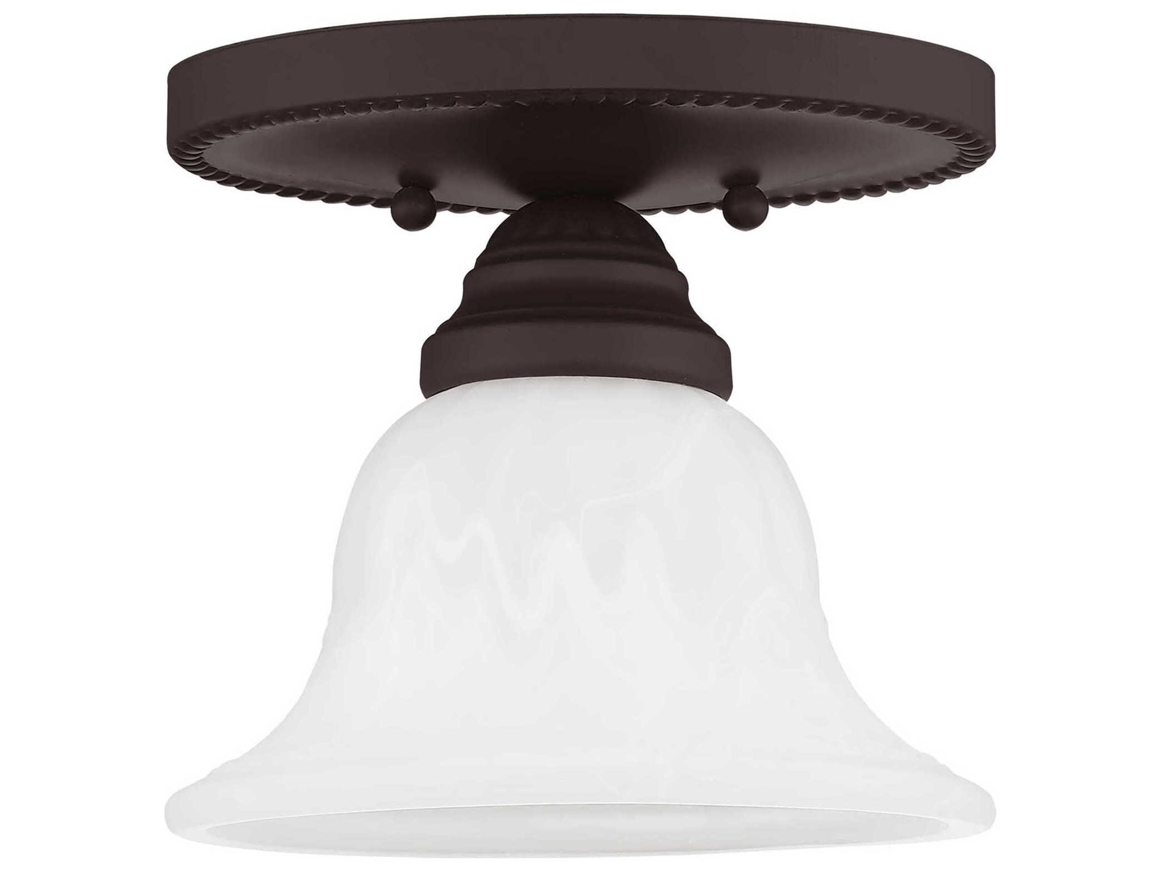 Livex Lighting Edgemont 1-Light Bronze White Glass Bell Semi Flush Mount