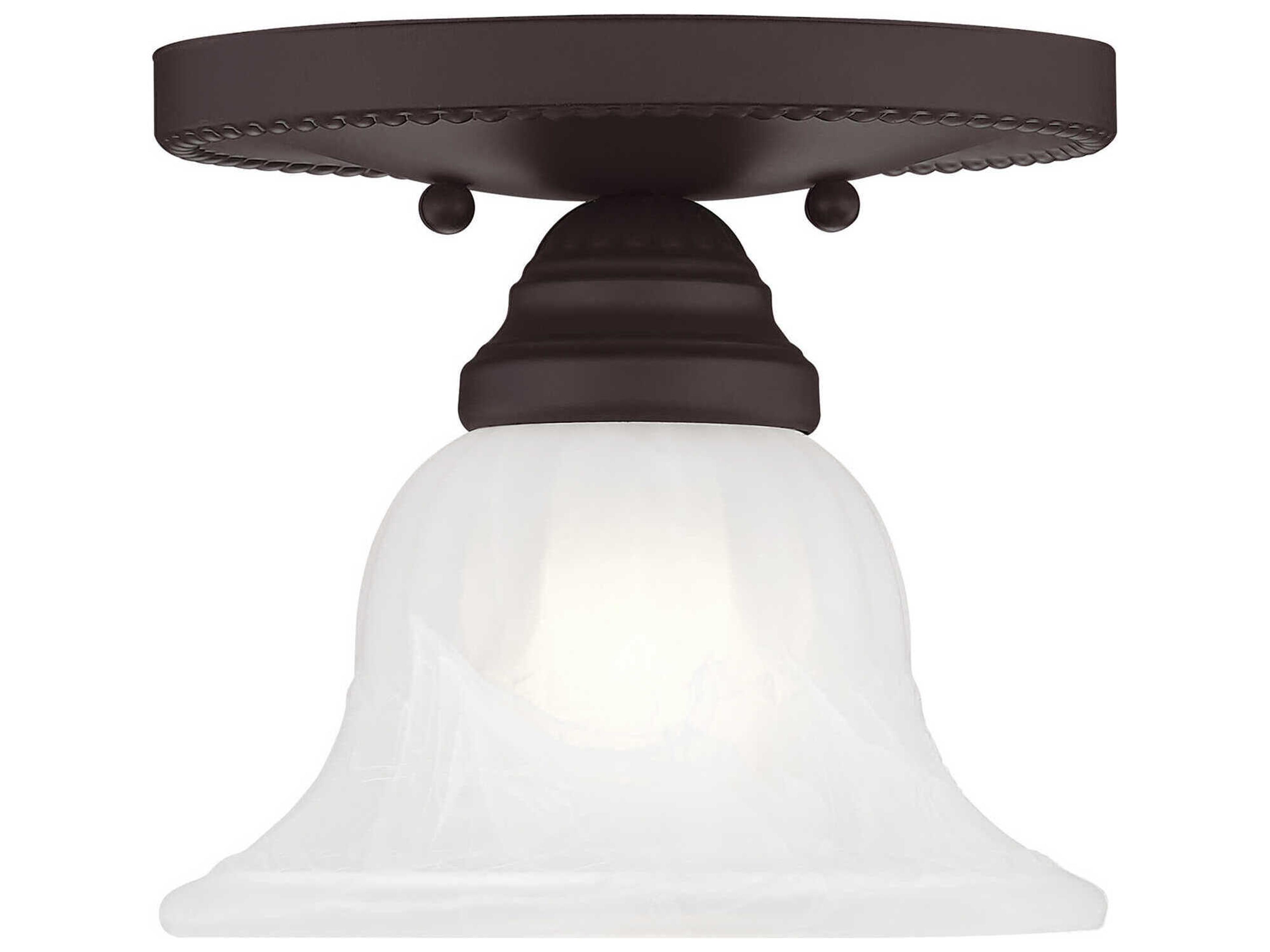 Livex Lighting Edgemont 1-Light Bronze White Glass Bell Semi Flush Mount