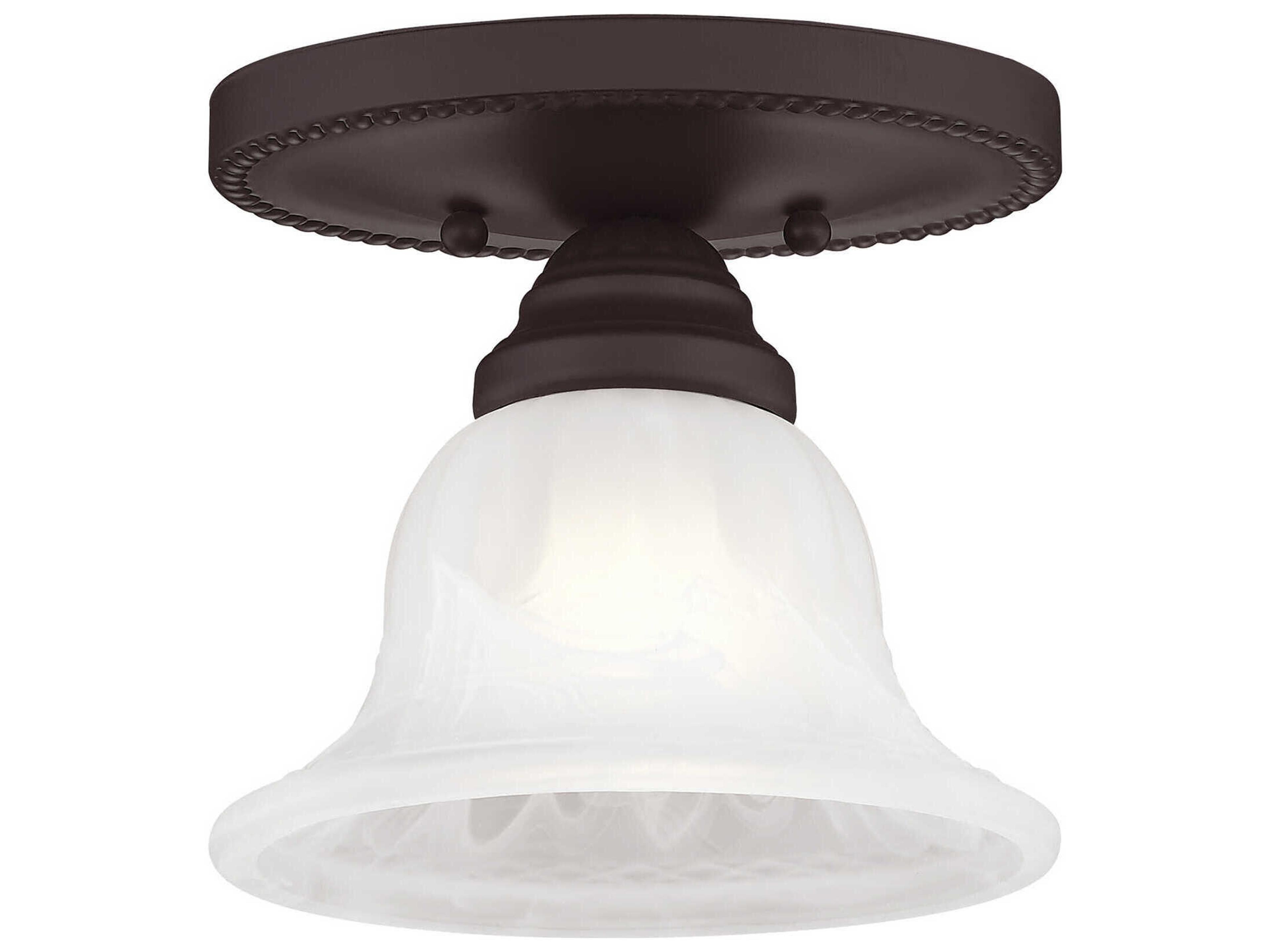 Livex Lighting Edgemont 1-Light Bronze White Glass Bell Semi Flush Mount