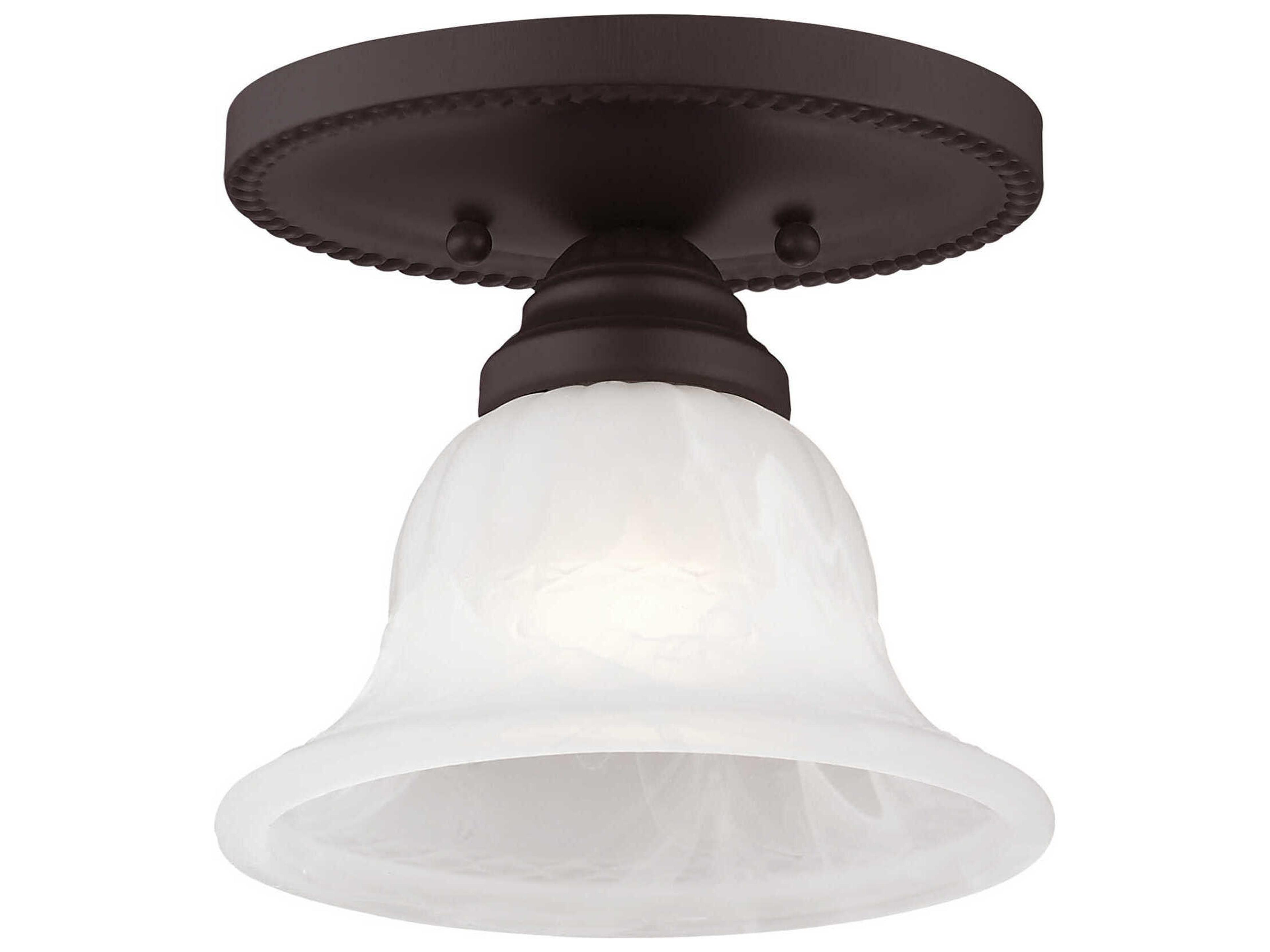 Livex Lighting Edgemont 1-Light Bronze White Glass Bell Semi Flush Mount
