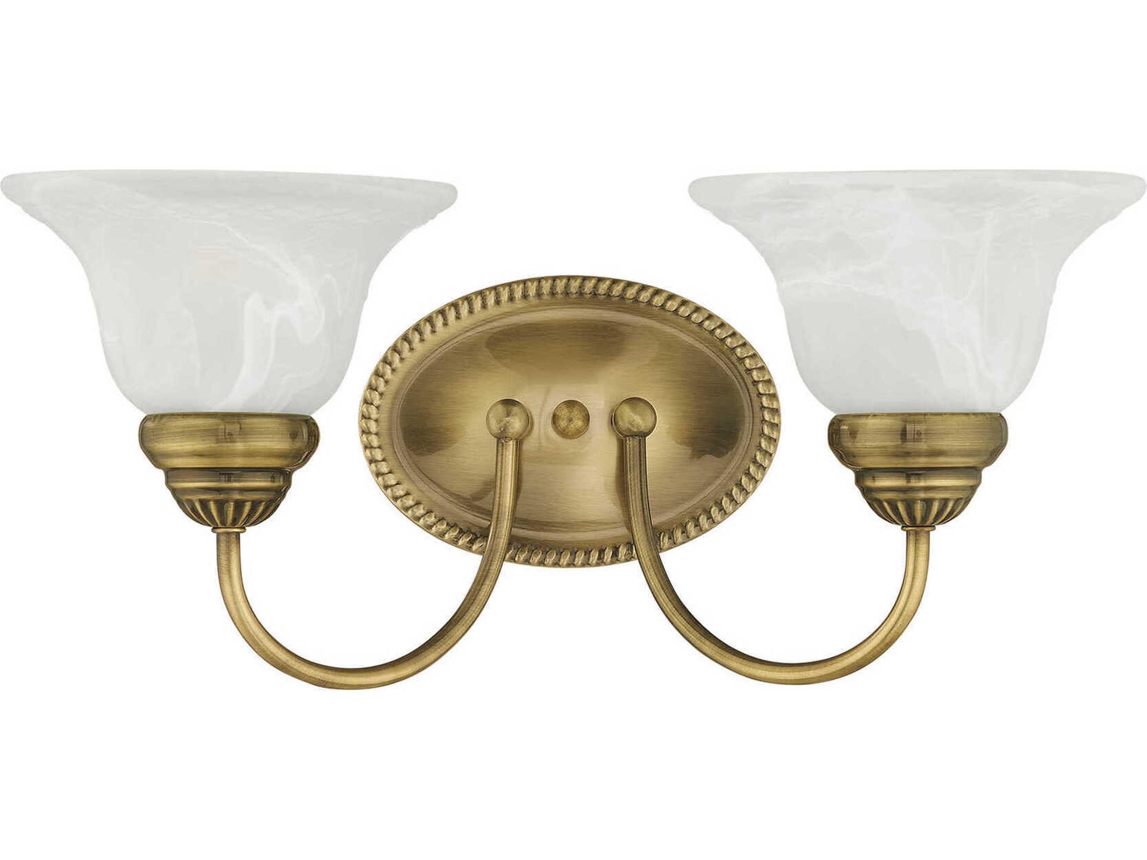 Livex Lighting Edgemont 2-Light Antique Brass White Glass Vanity Light
