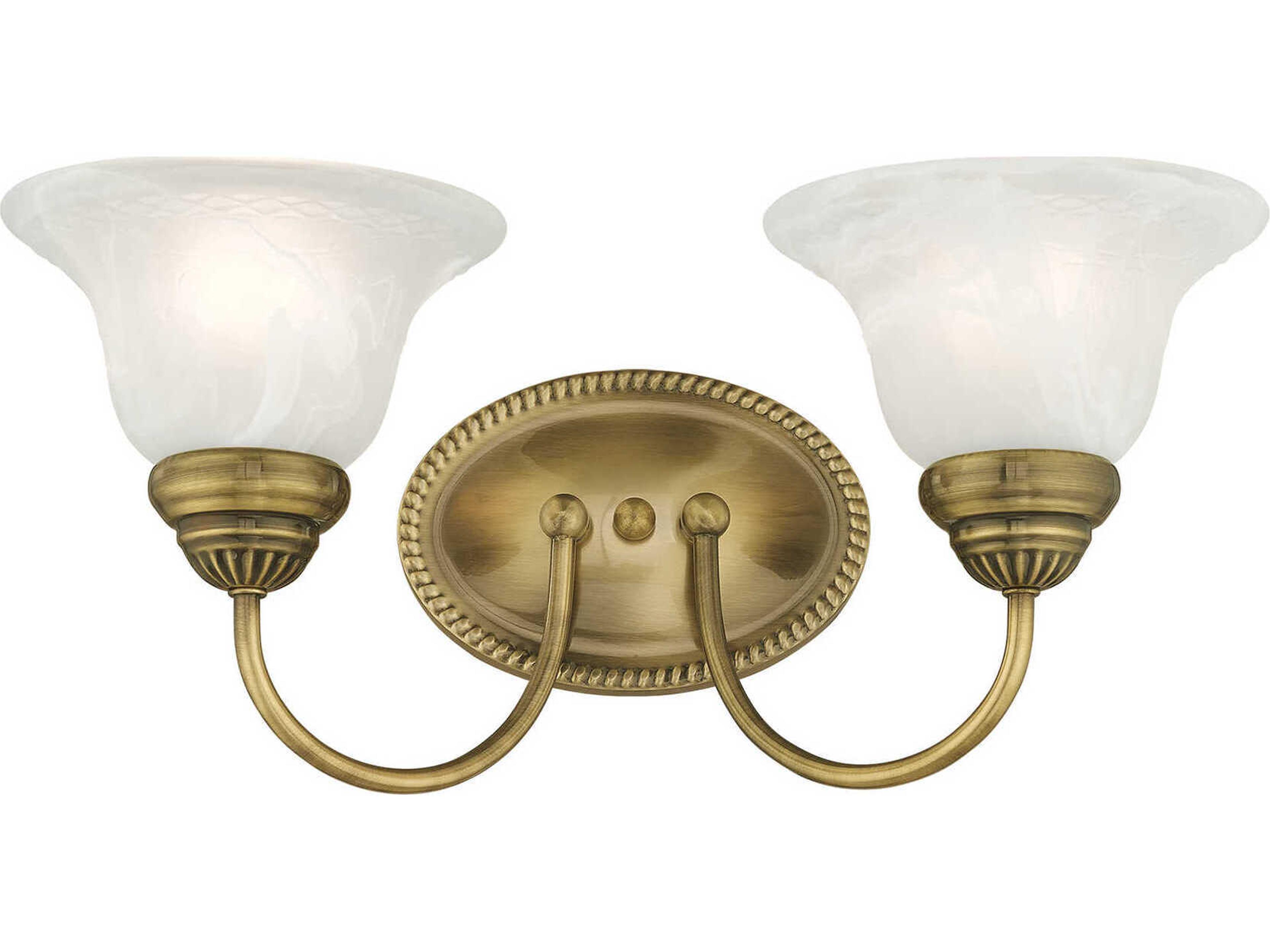 Livex Lighting Edgemont 2-Light Antique Brass White Glass Vanity Light