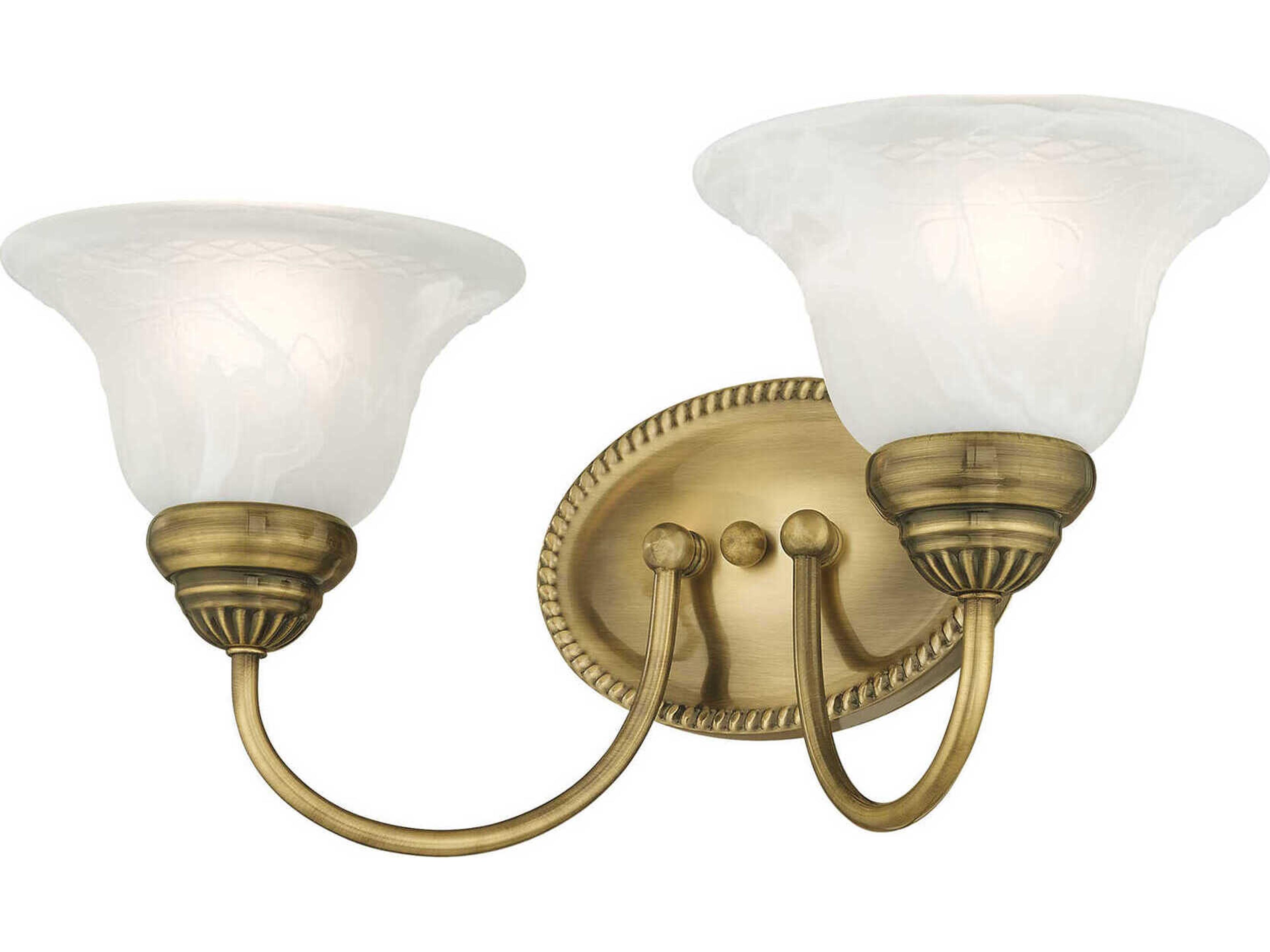 Livex Lighting Edgemont 2-Light Antique Brass White Glass Vanity Light