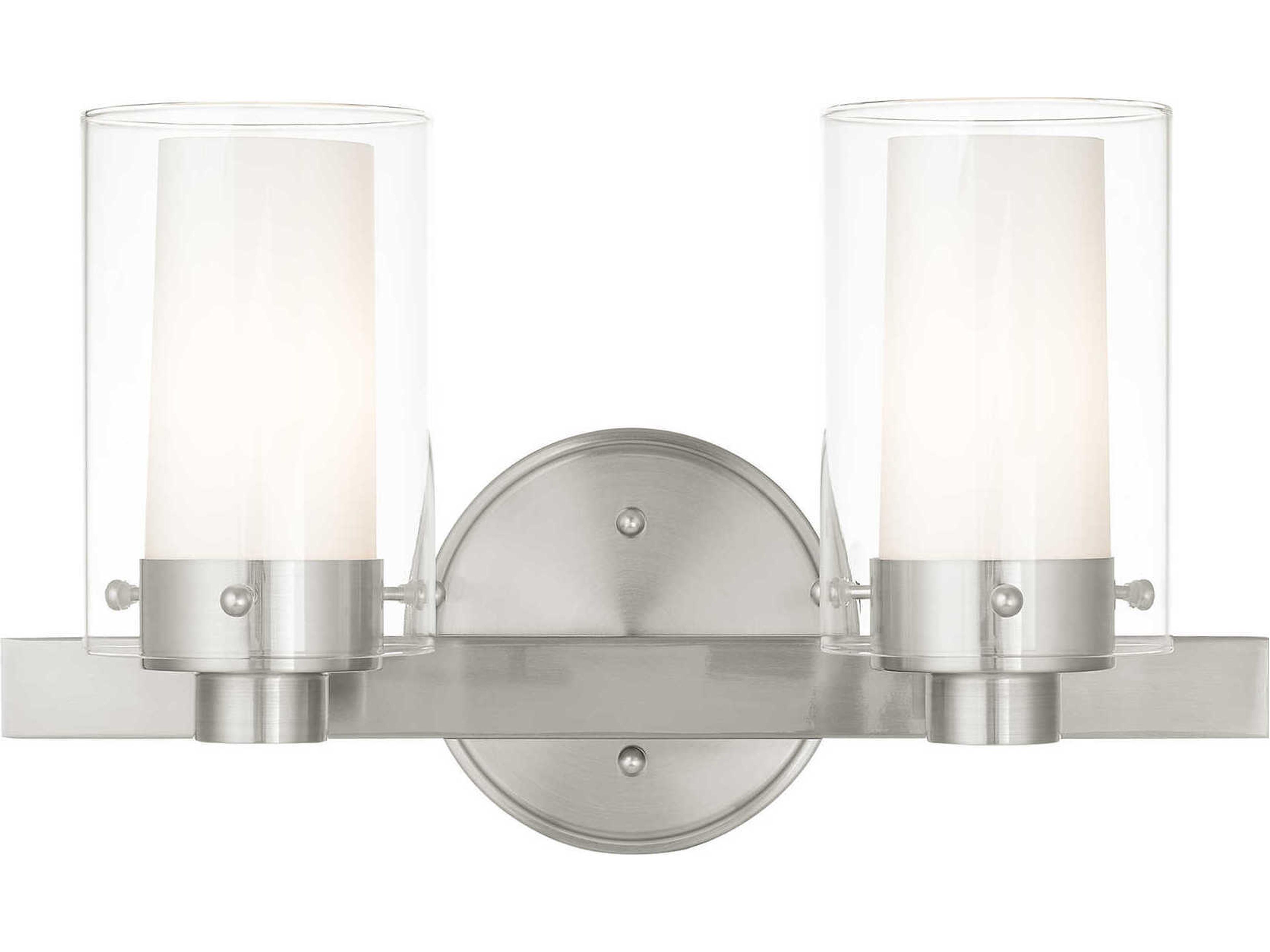 Manhattan 2-Light Brushed Nickel Glass Vanity Light