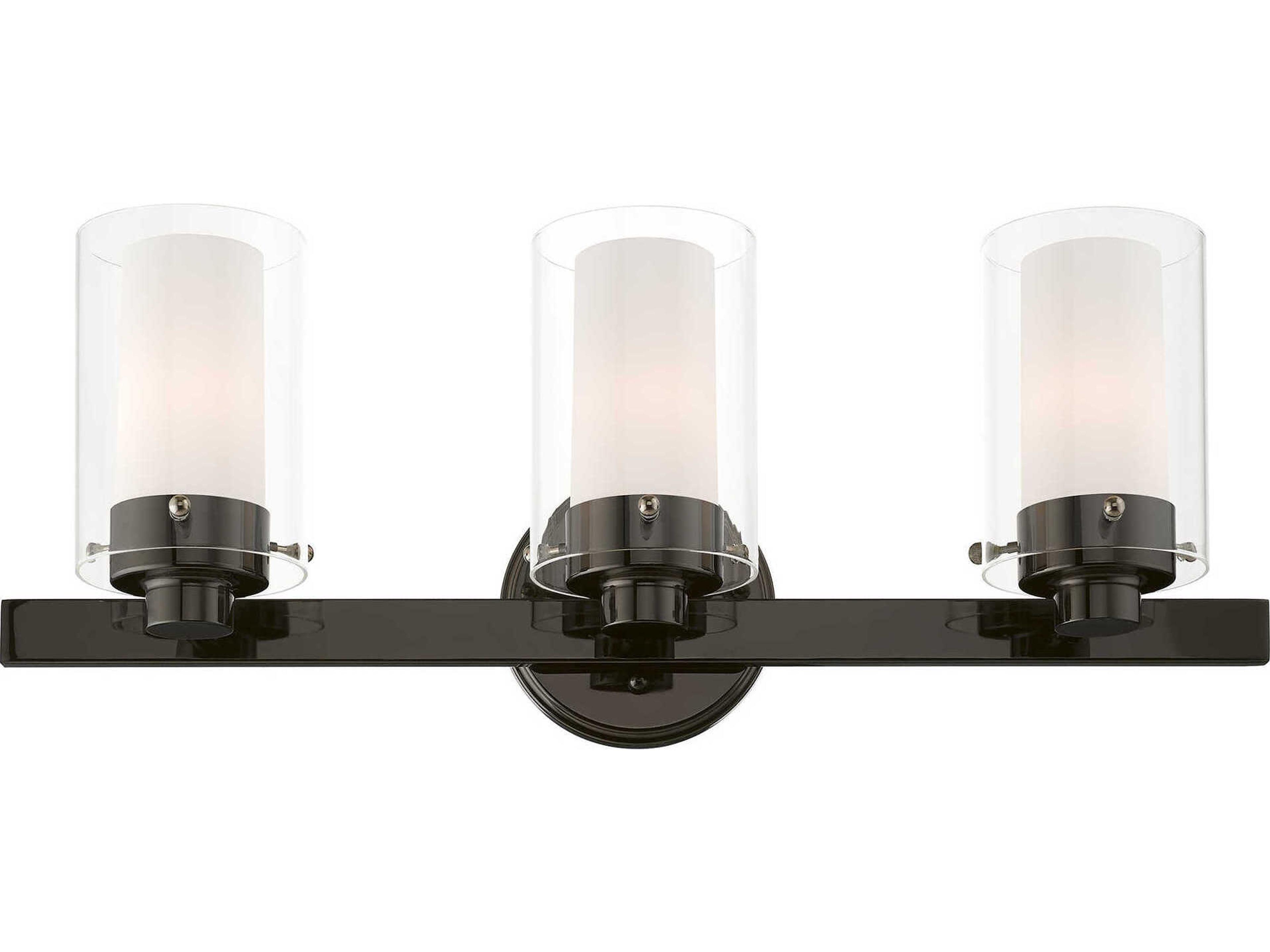 Livex Lighting Manhattan 3-Light Polished Black Chrome Glass Vanity Light
