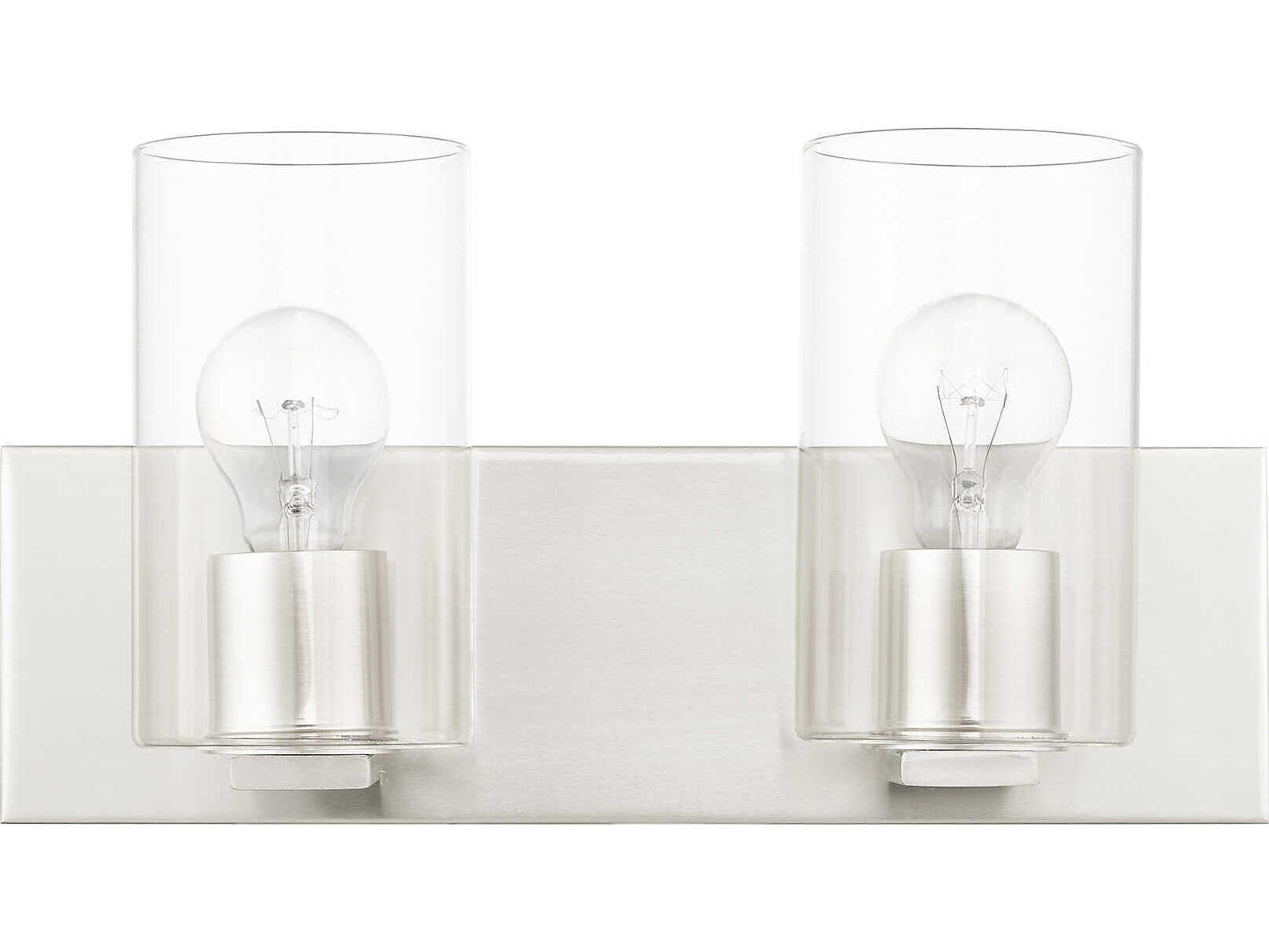 Livex Lighting Zurich 2-Light Brushed Nickel Clear Glass Vanity Light