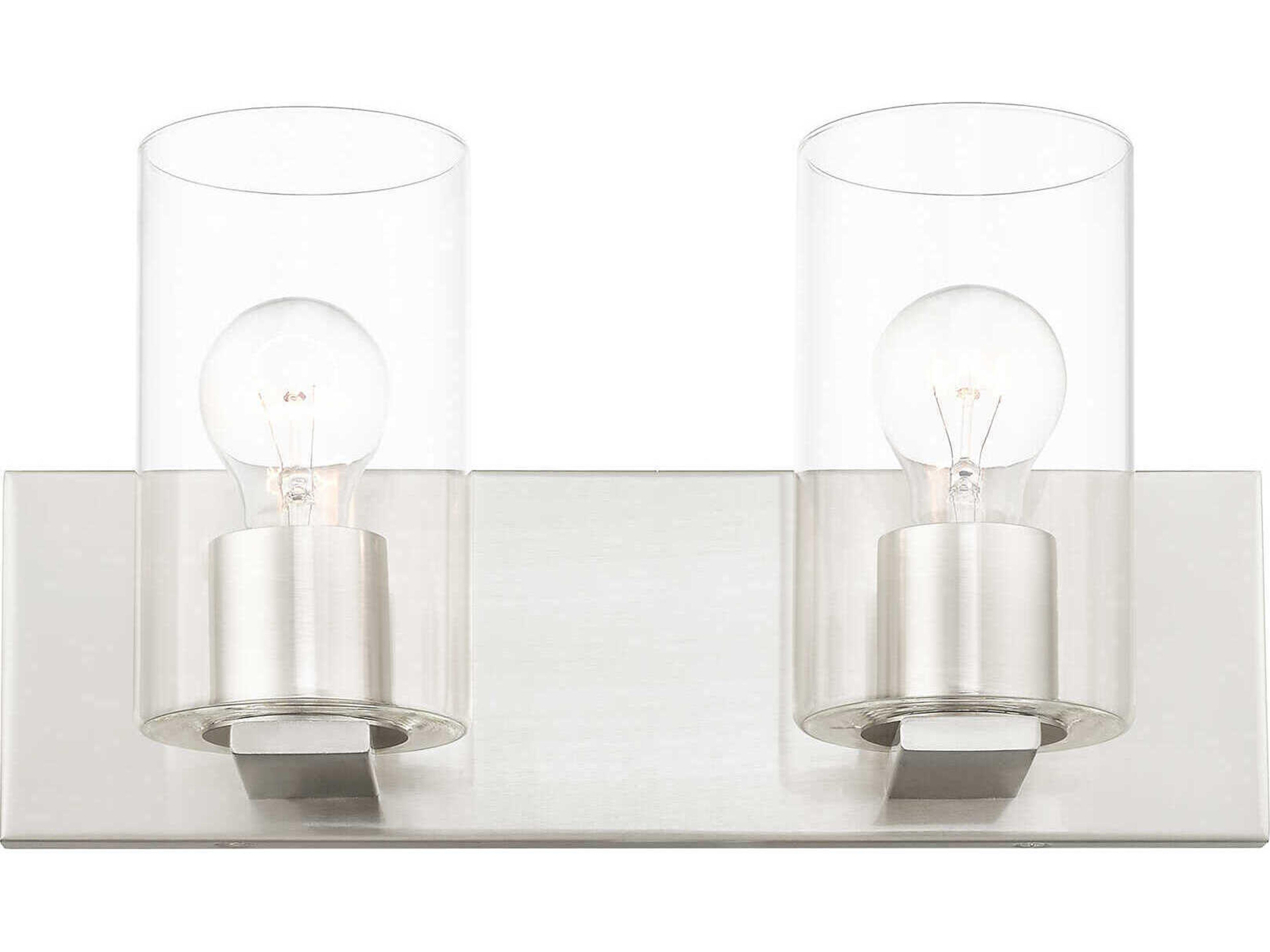Livex Lighting Zurich 2-Light Brushed Nickel Clear Glass Vanity Light
