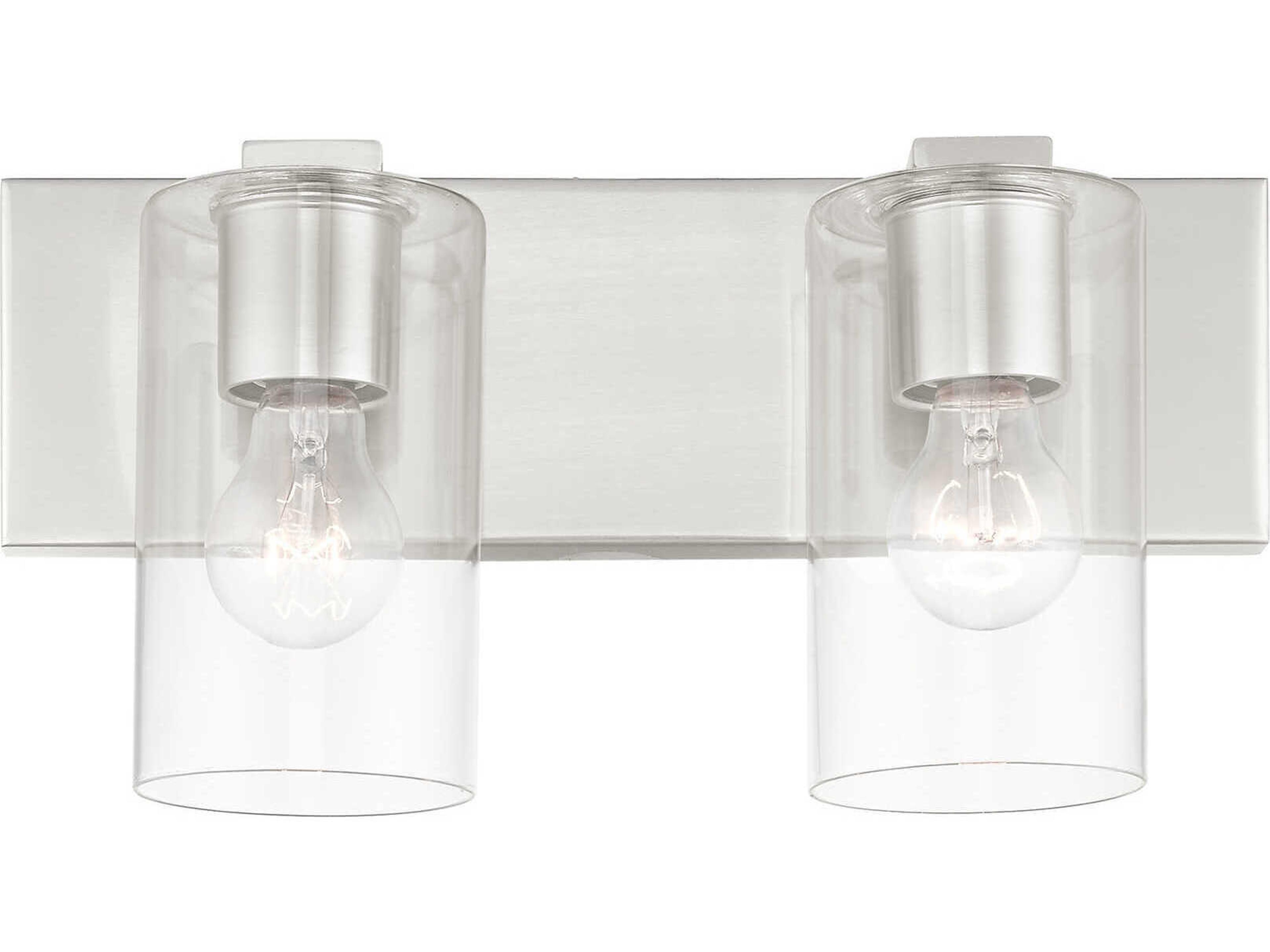 Livex Lighting Zurich 2-Light Brushed Nickel Clear Glass Vanity Light