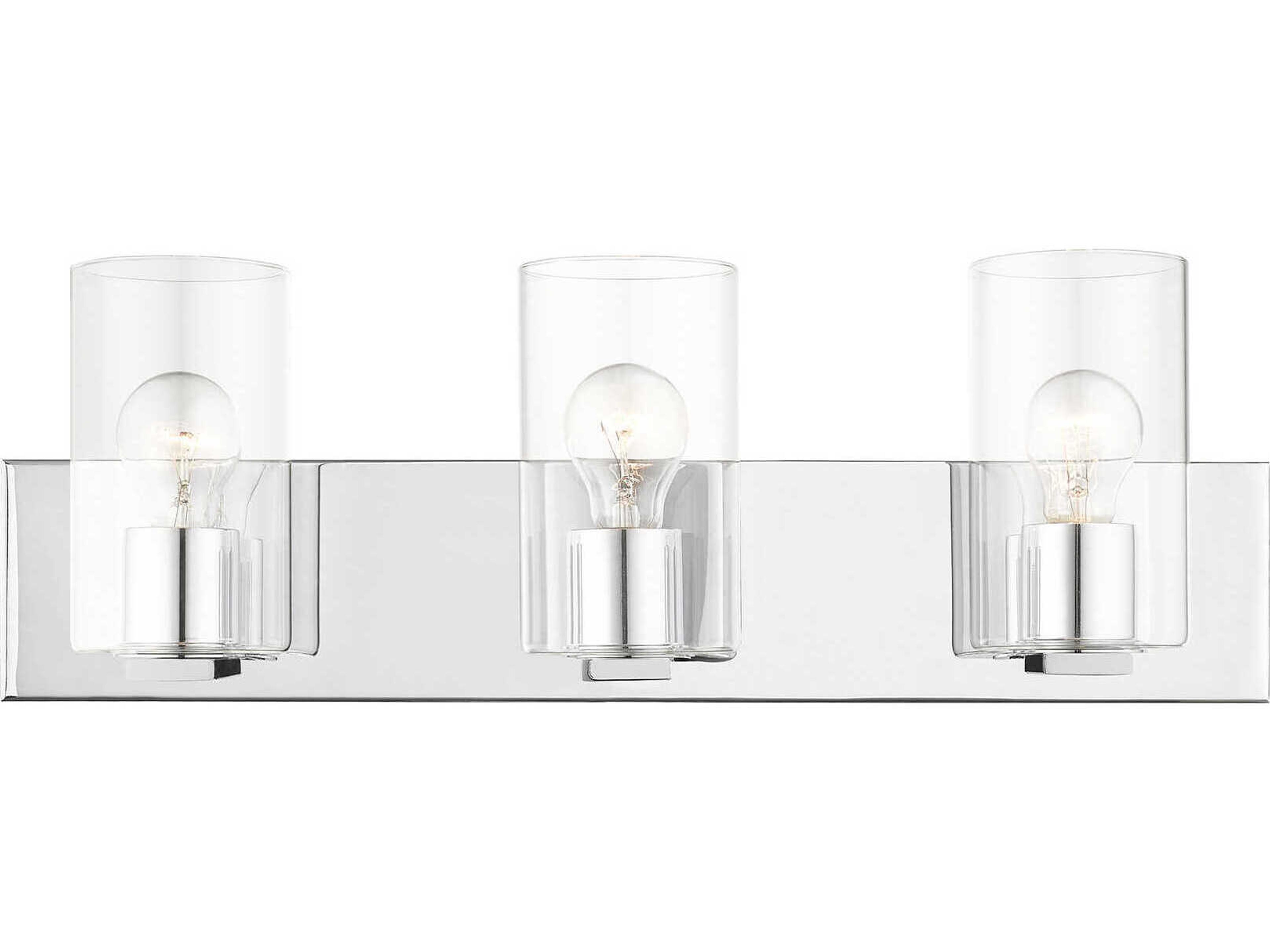 Zurich 3-Light Polished Chrome Clear Glass Vanity Light