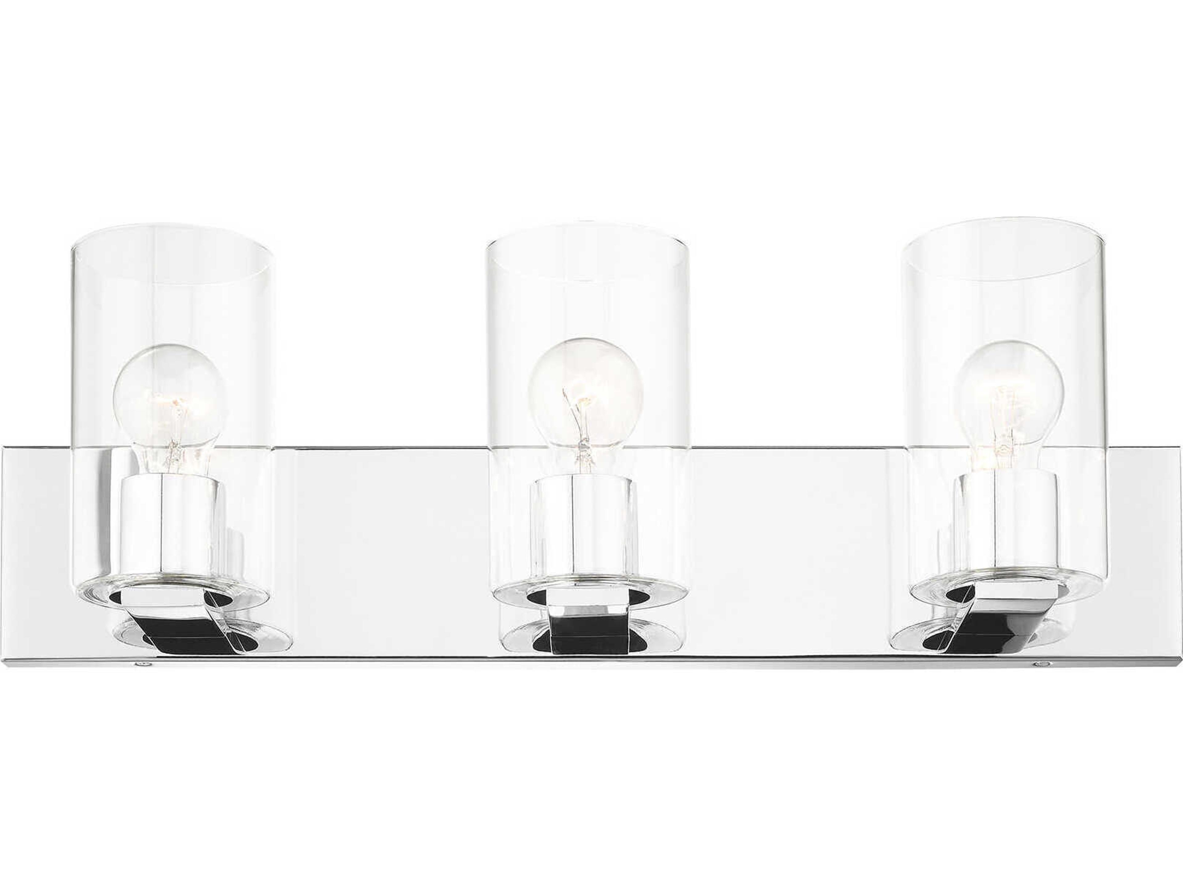 Livex Lighting Zurich 3-Light Polished Chrome Clear Glass Vanity Light