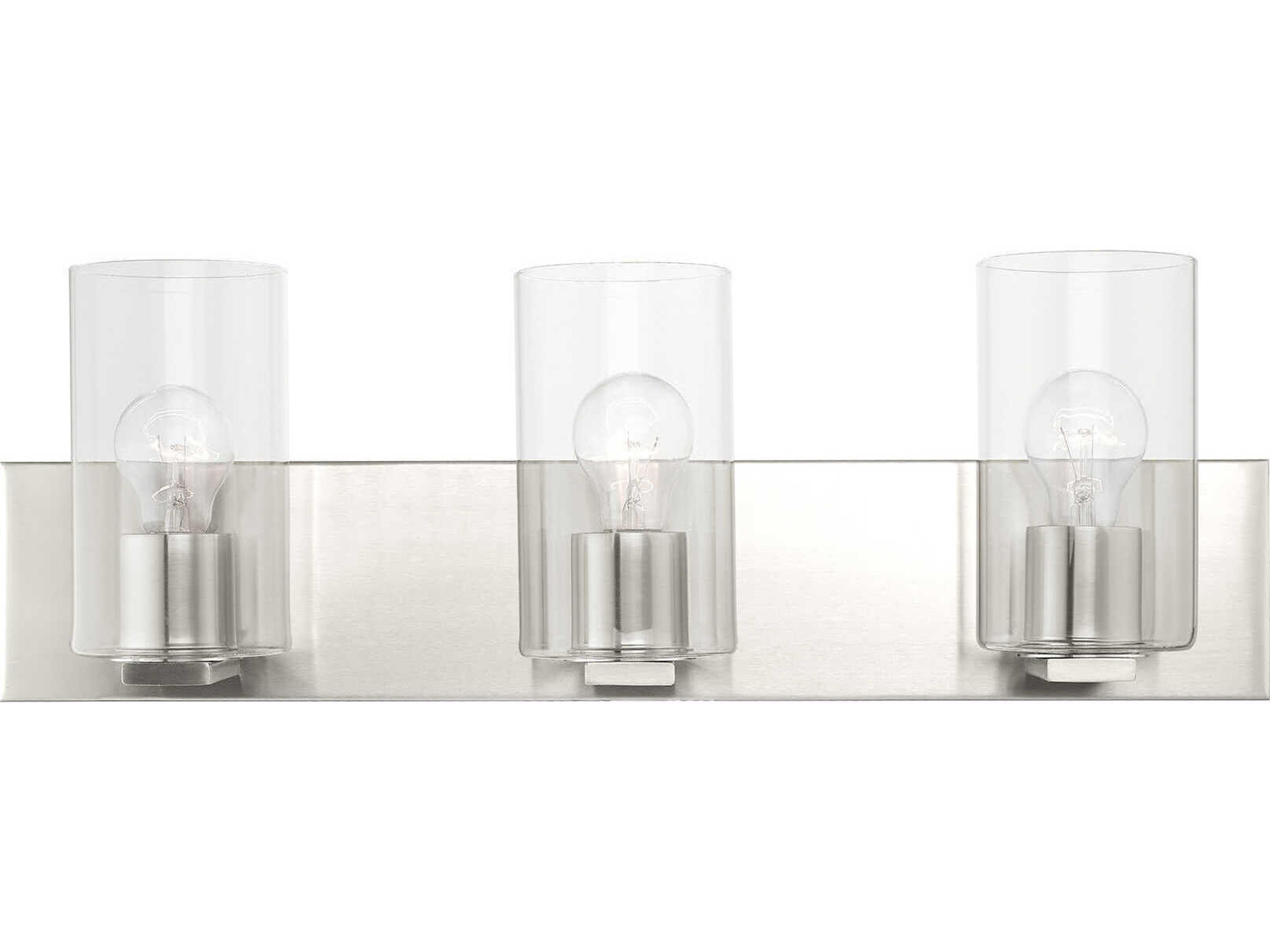 Zurich 3-Light Brushed Nickel Clear Glass Vanity Light