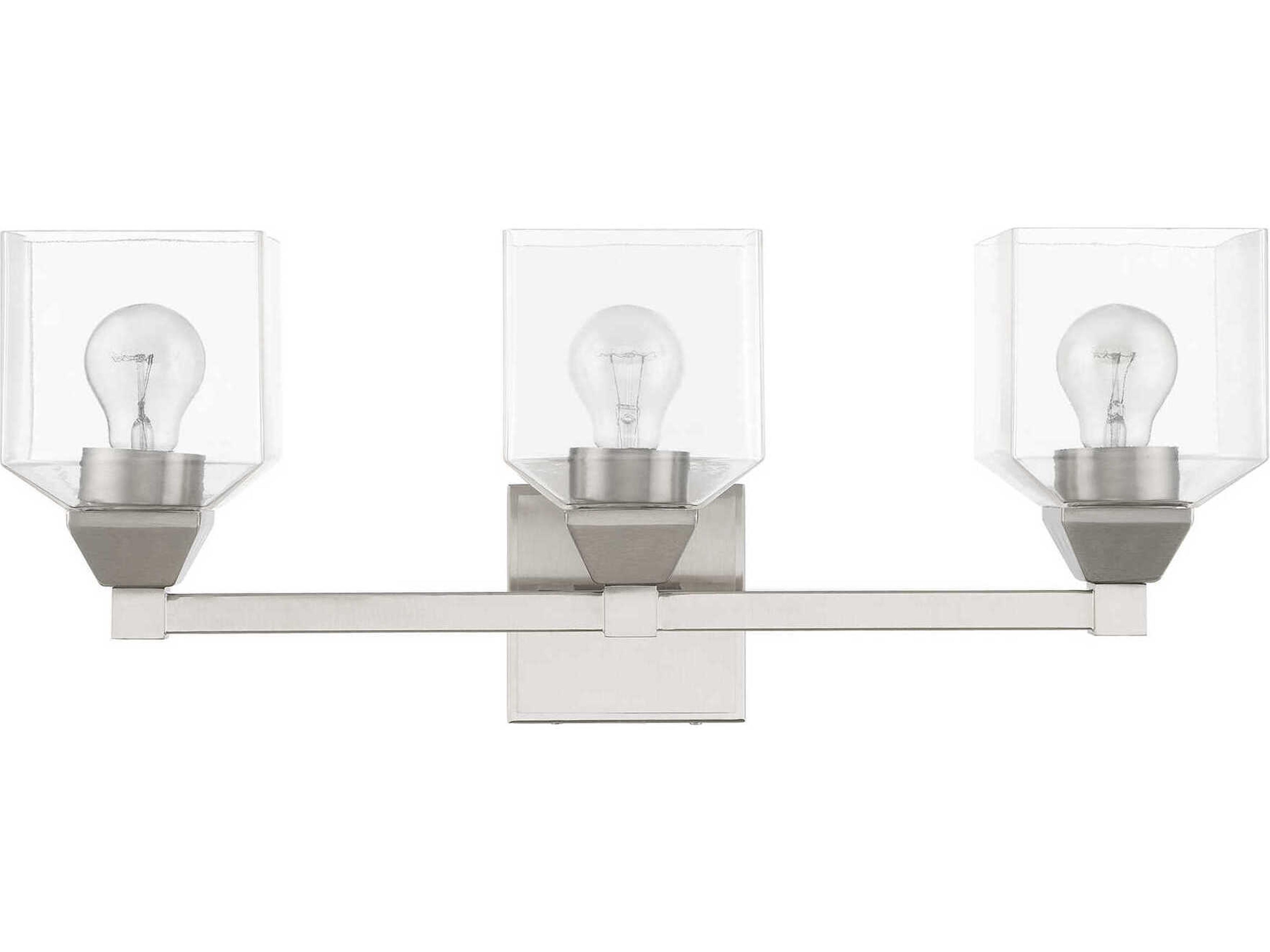 Livex Lighting Aragon 3-Light Brushed Nickel Glass Vanity Light