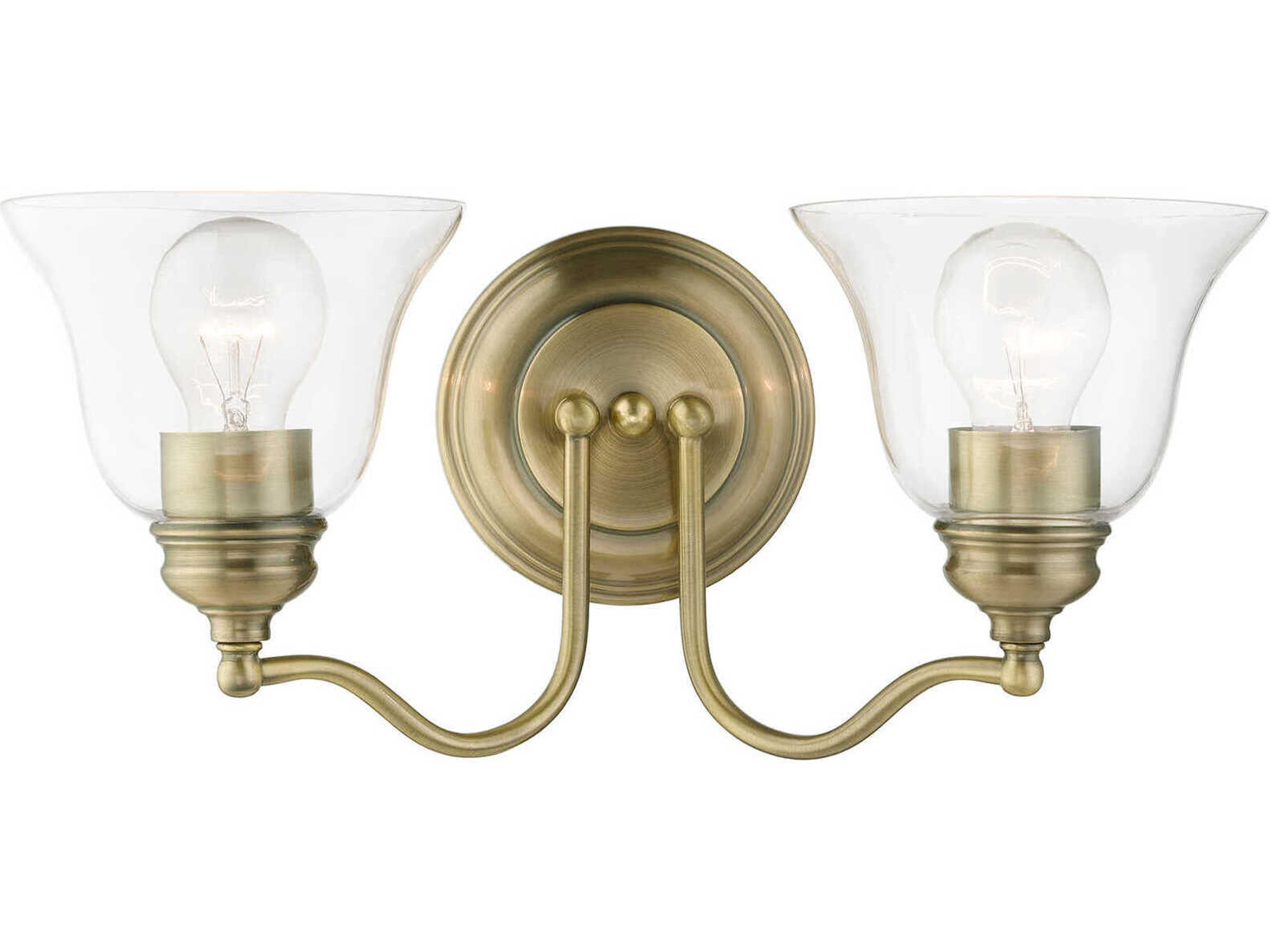 Moreland 2-Light Antique Brass Glass Vanity Light