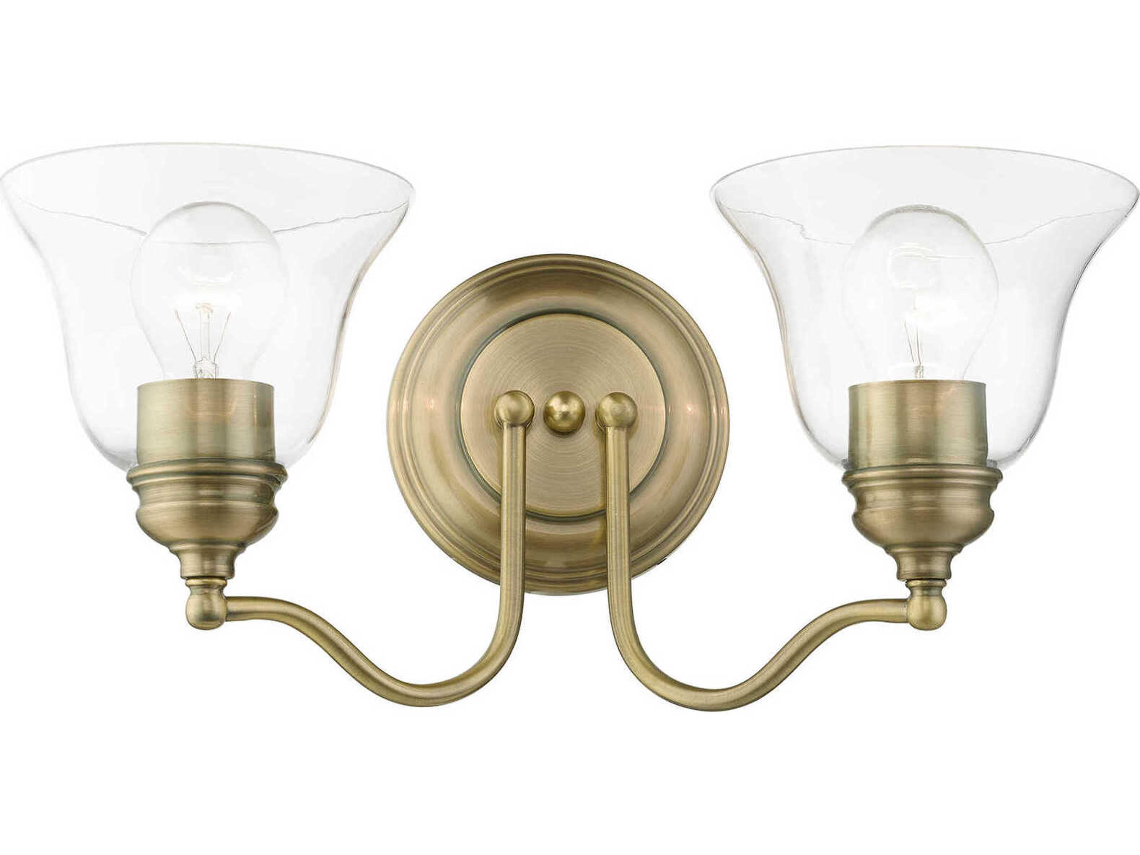 Livex Lighting Moreland 2-Light Antique Brass Glass Vanity Light