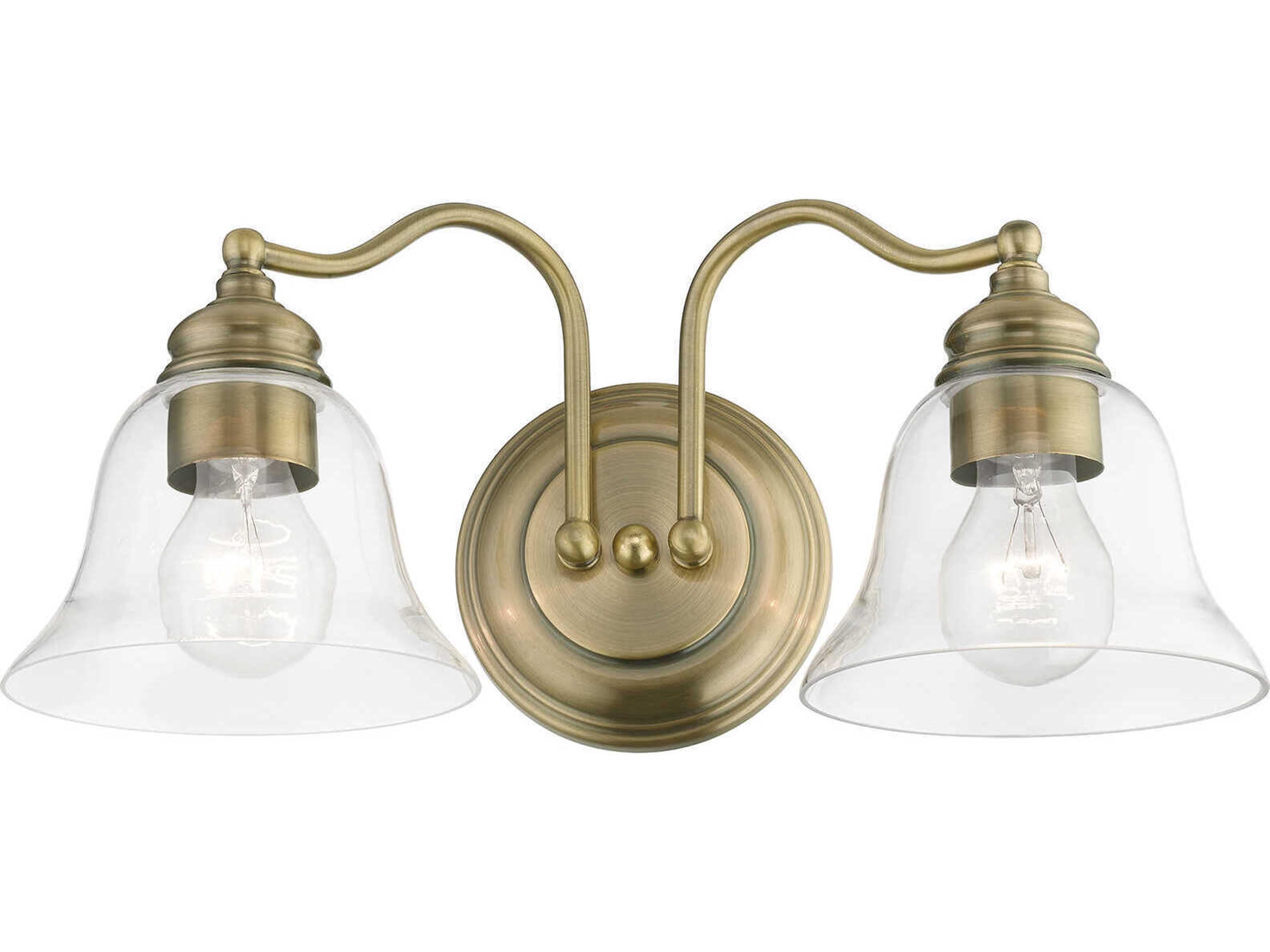 Livex Lighting Moreland 2-Light Antique Brass Glass Vanity Light