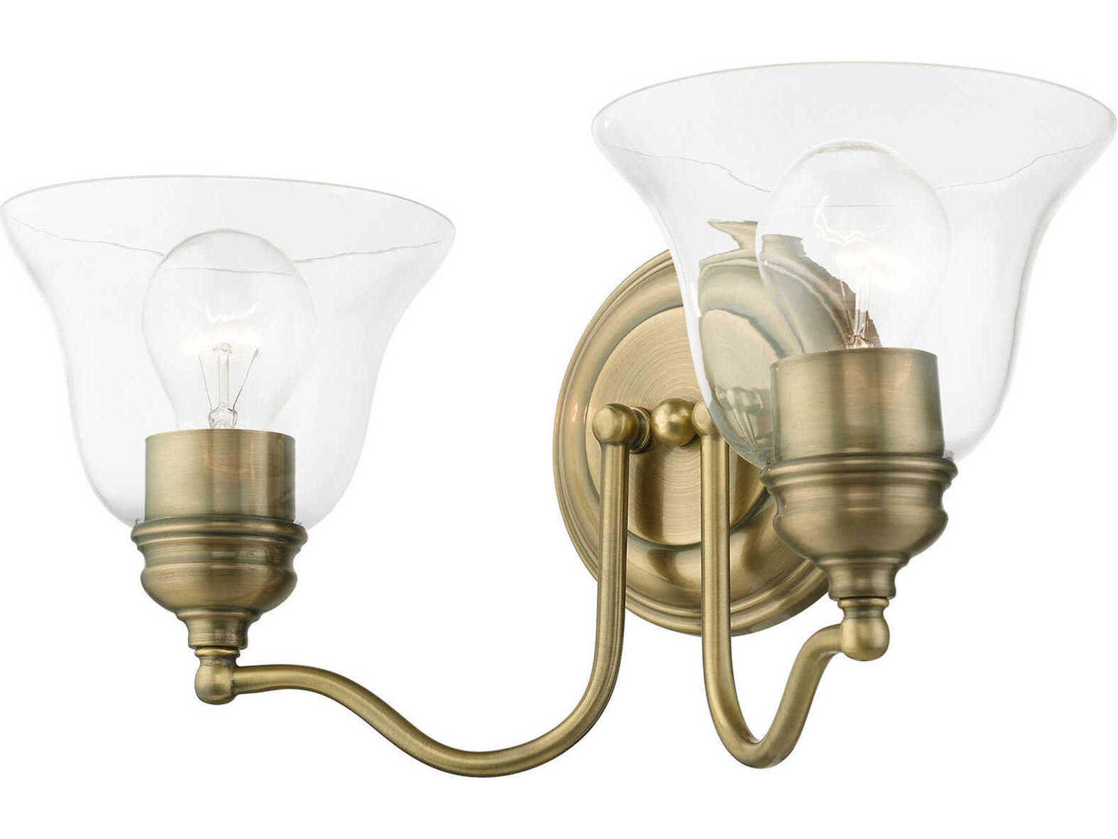 Livex Lighting Moreland 2-Light Antique Brass Glass Vanity Light