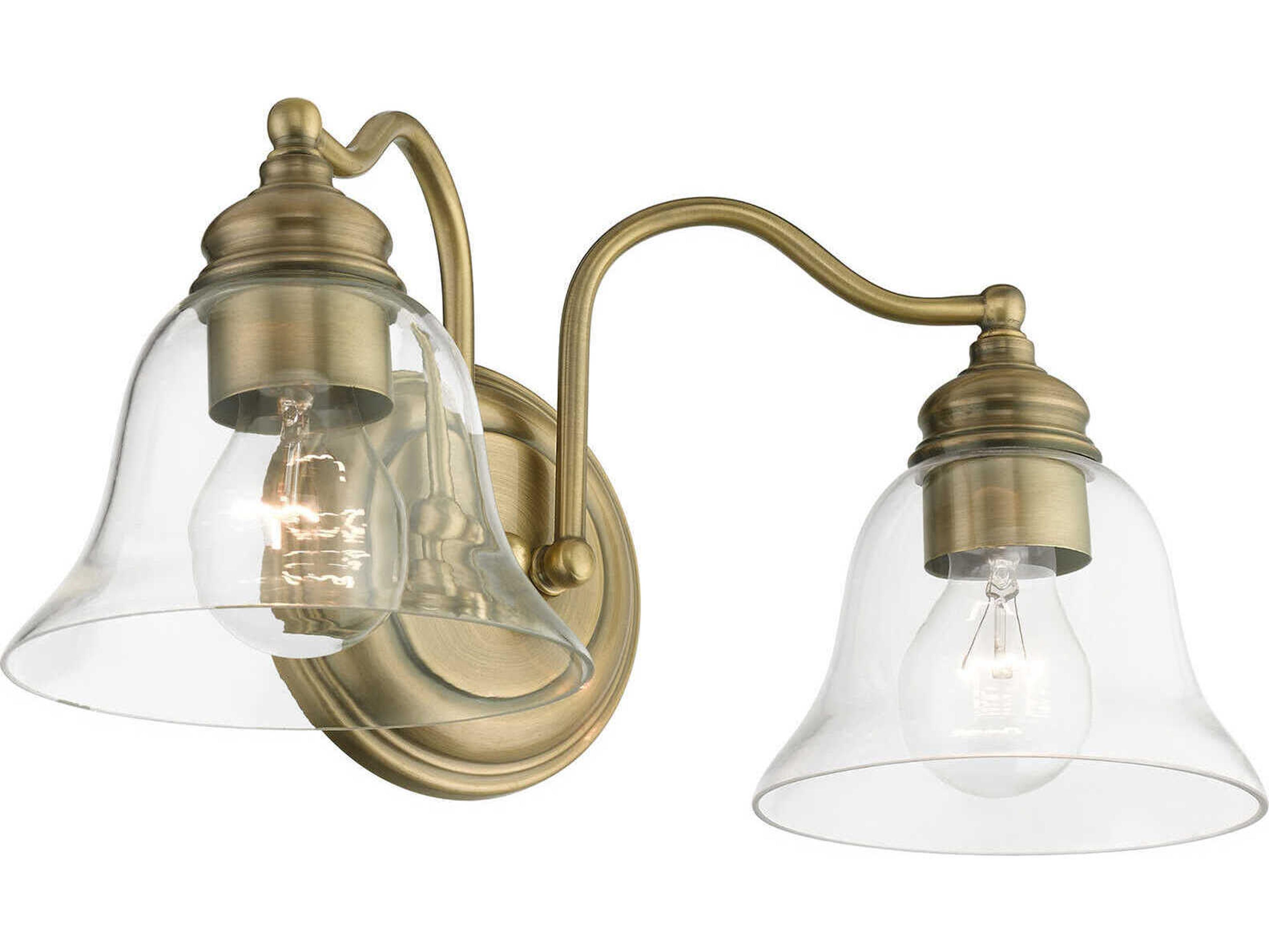 Livex Lighting Moreland 2-Light Antique Brass Glass Vanity Light