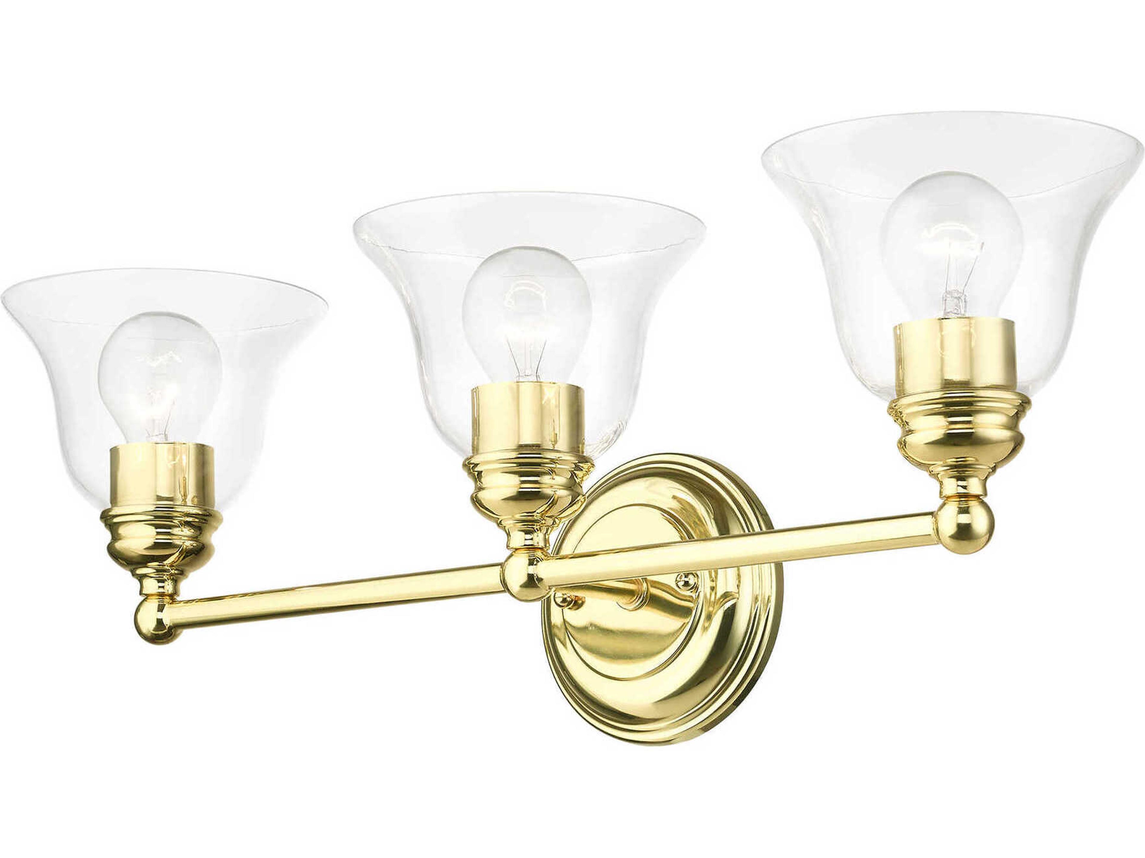 Livex Lighting Moreland 3-Light Polished Brass Glass Vanity Light