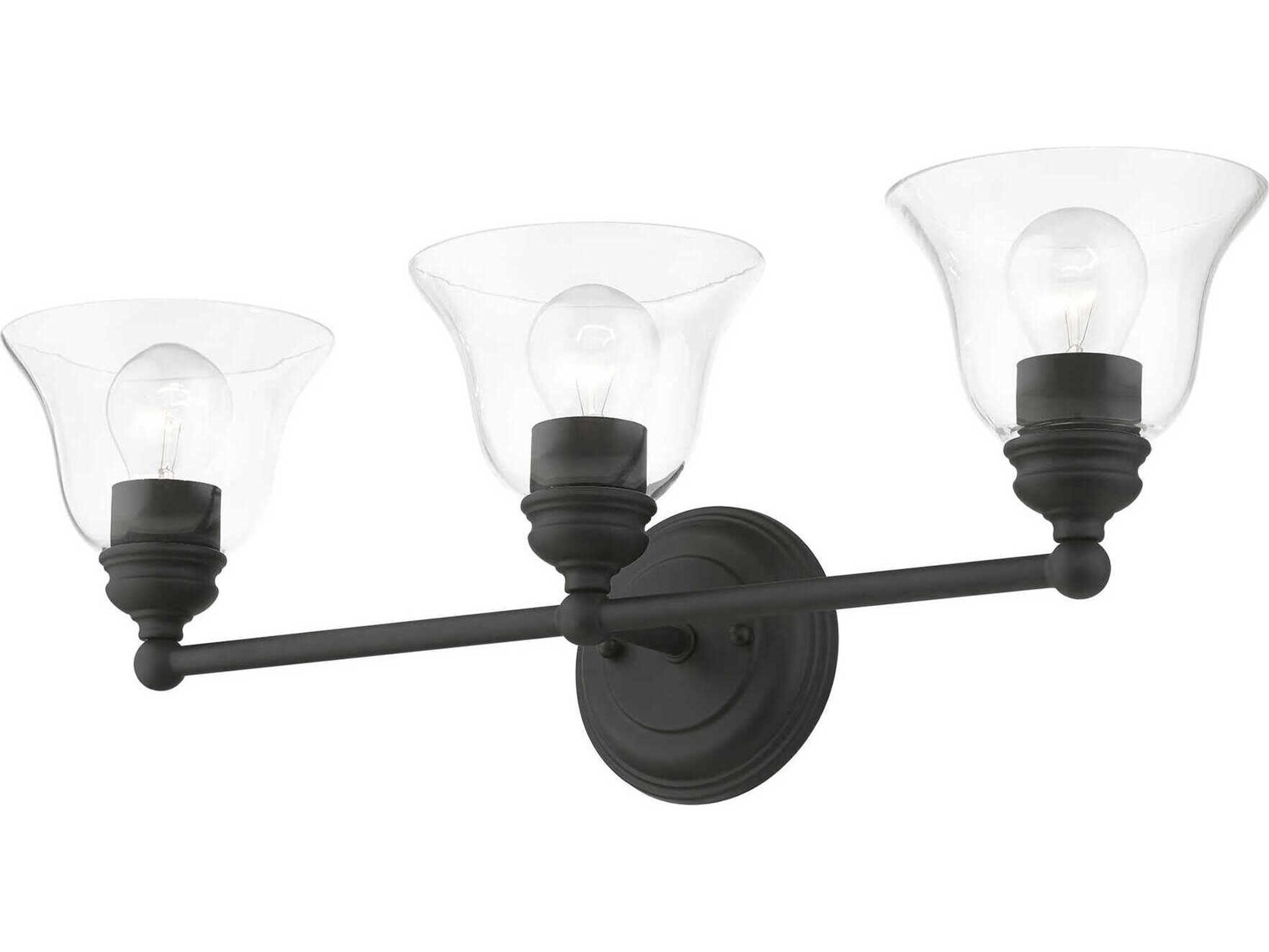 Livex Lighting Moreland 3-Light Black Glass Vanity Light