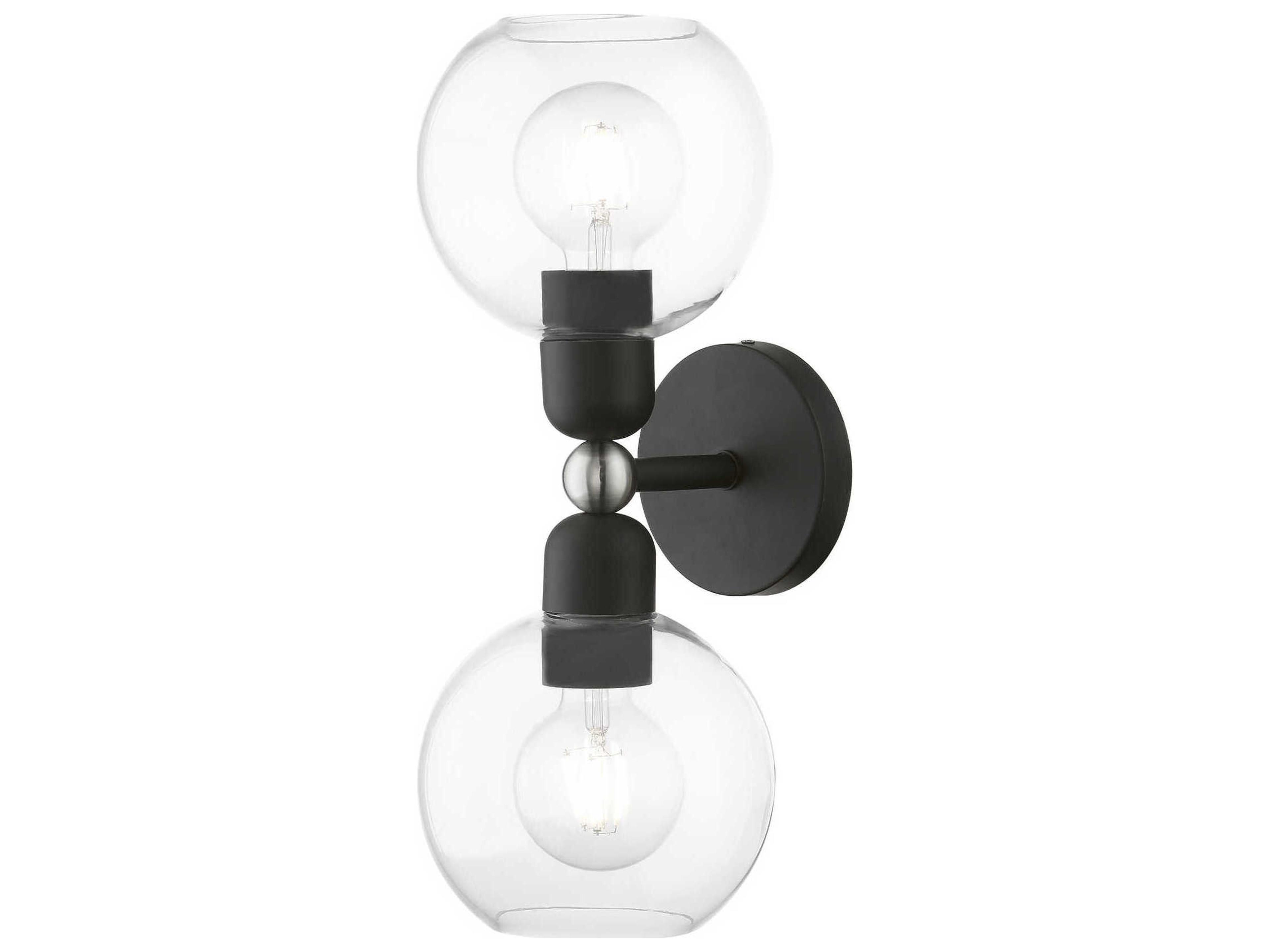 Downtown 2-Light Black Brushed Nickel Glass Vanity Light