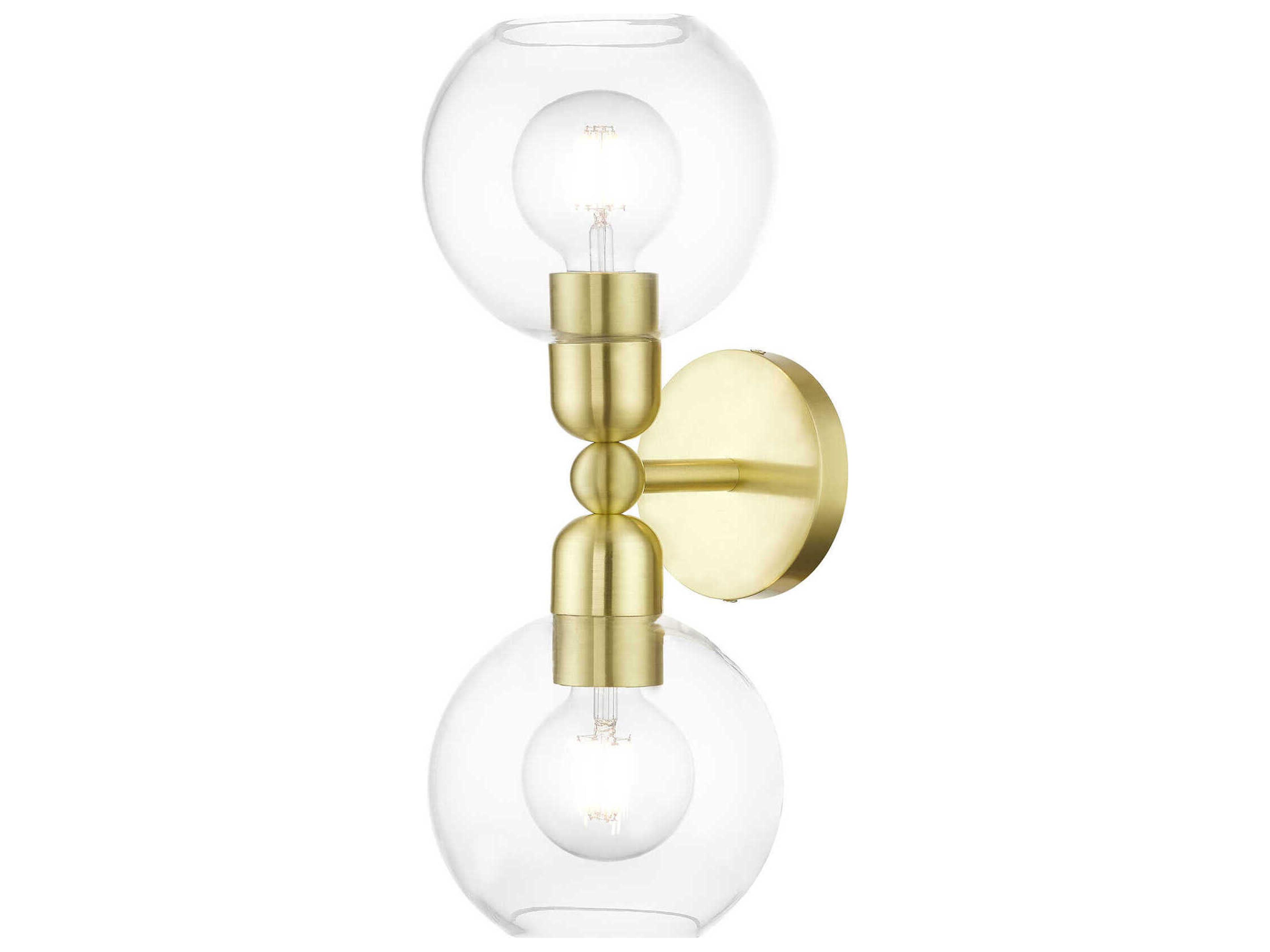 Downtown 2-Light Satin Brass Glass Vanity Light