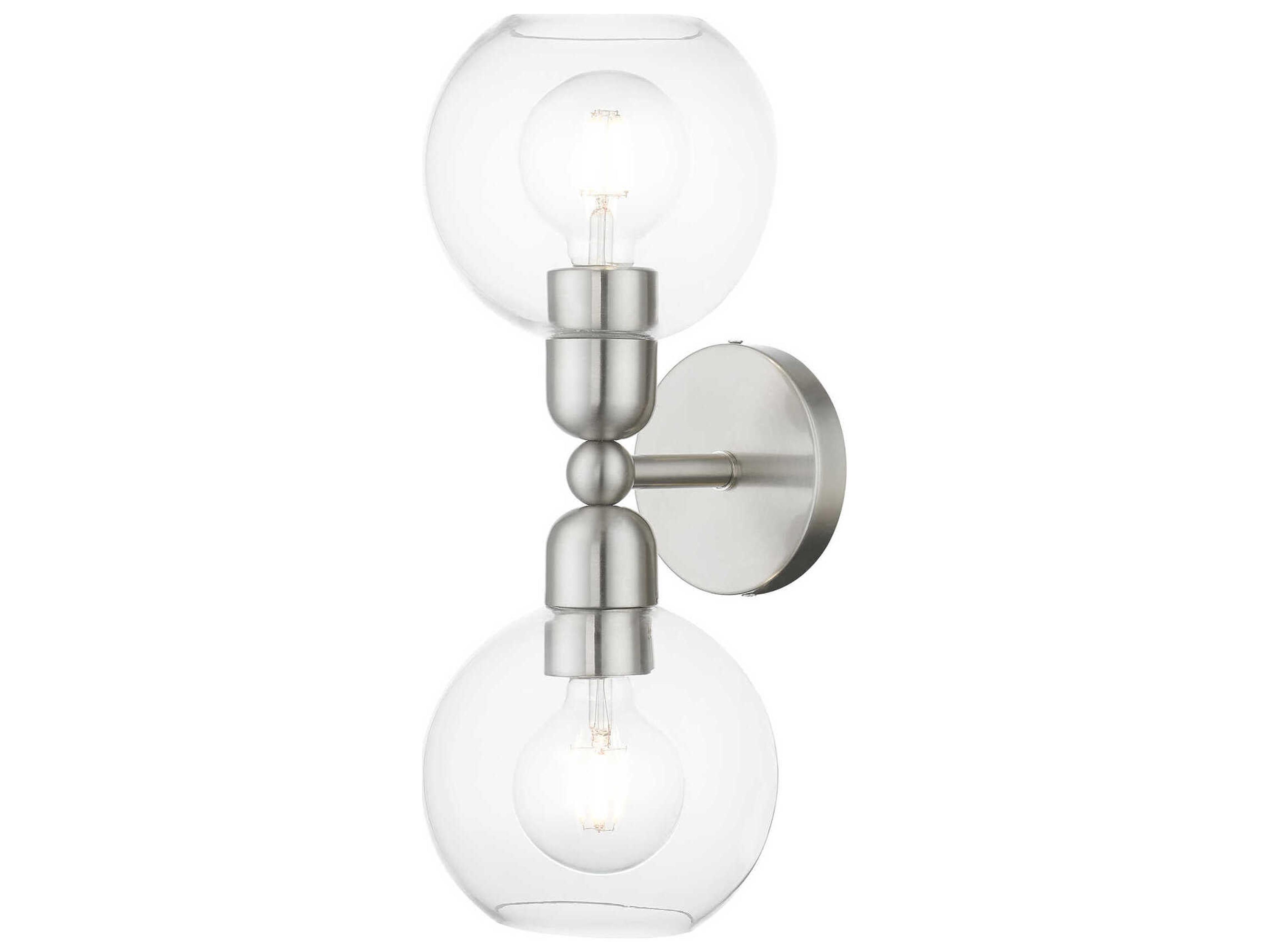 Downtown 2-Light Brushed Nickel Glass Vanity Light