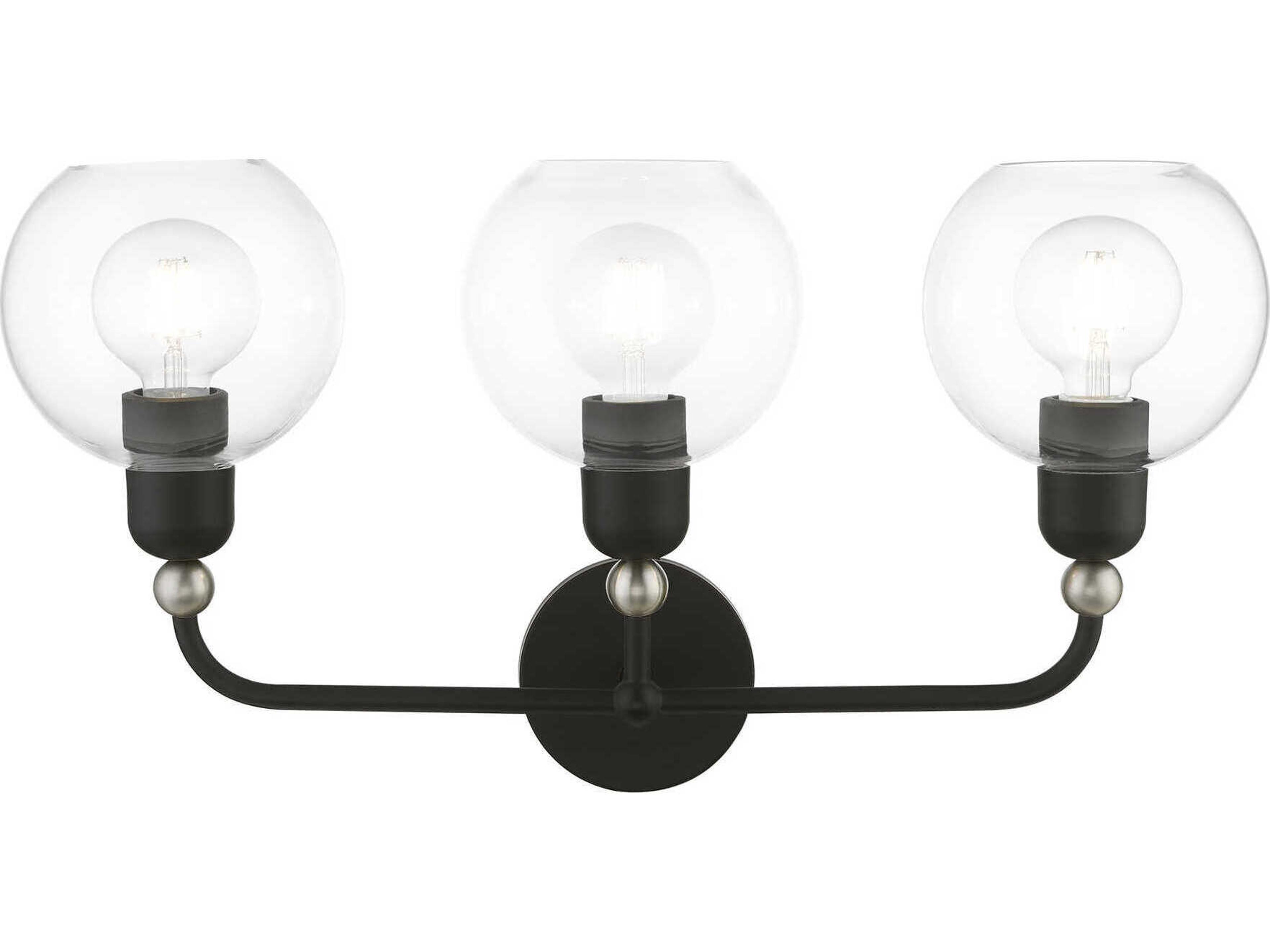 Downtown 3-Light Black Brushed Nickel Glass Vanity Light
