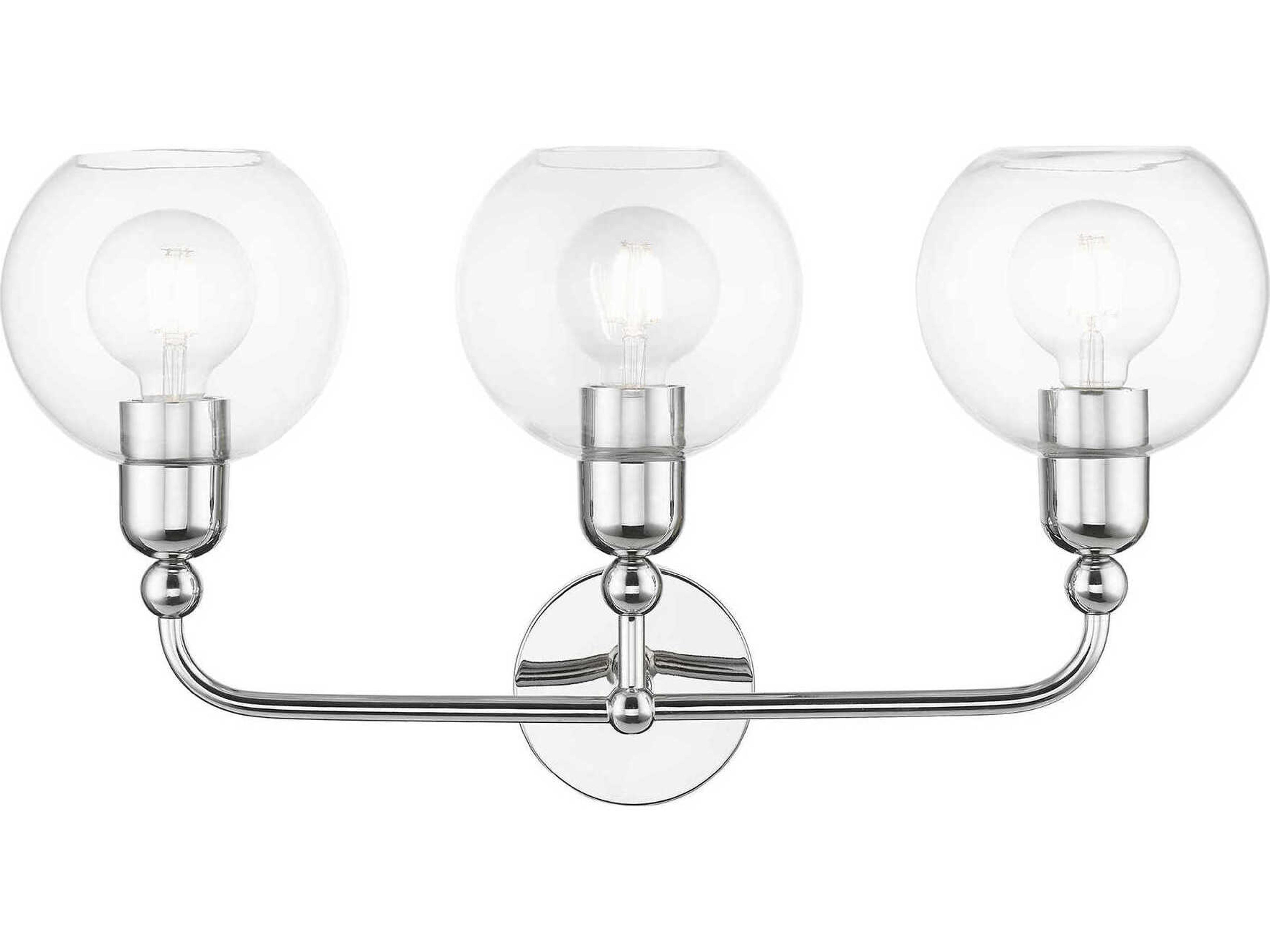 Downtown 3-Light Polished Chrome Glass Vanity Light